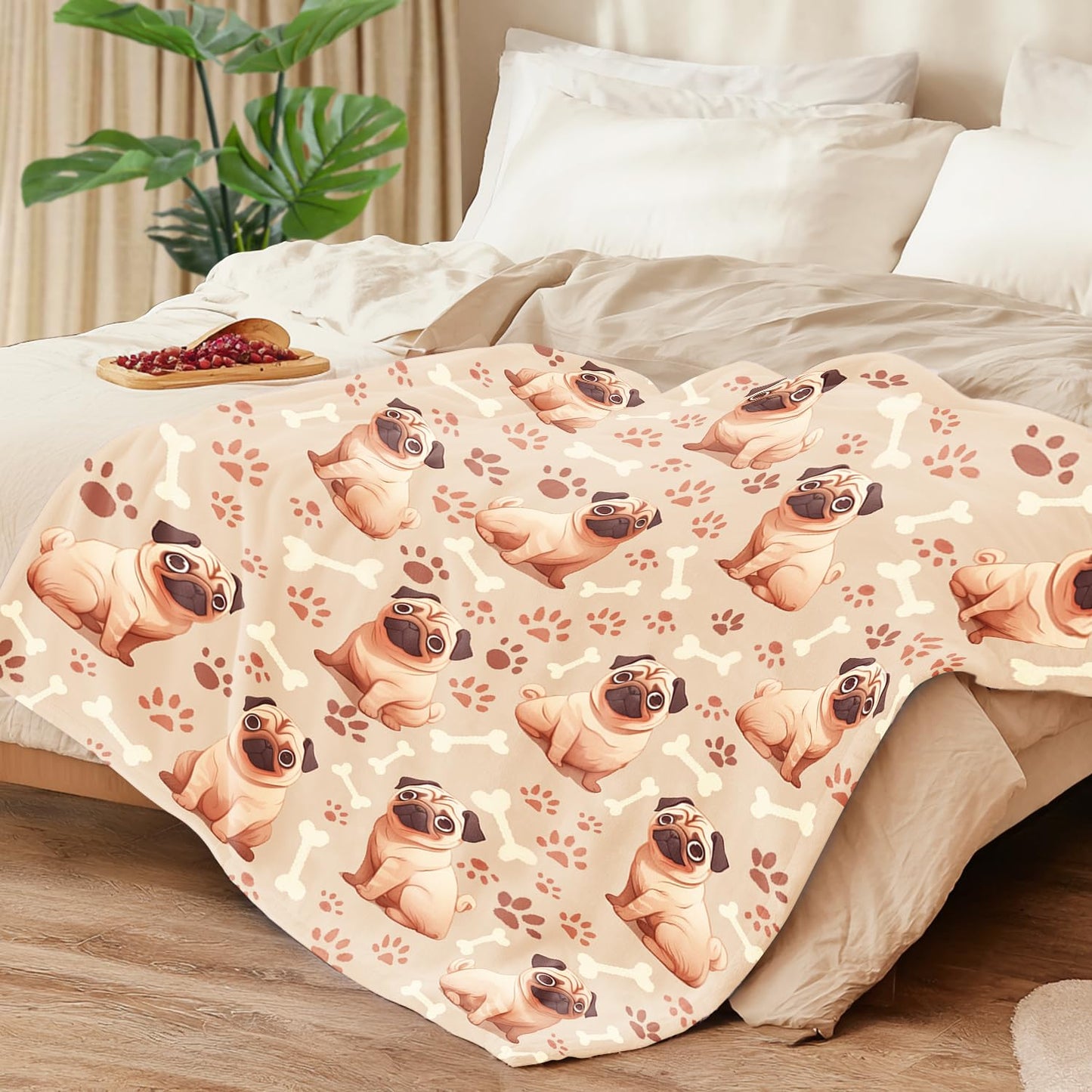 Pug Blanket Pug Dog Decor Cozy Animal Throw Super Soft Plush Flannel Fleece Blanket Gift for Kids Adults Men Women Ultra Warm & Lightweight Flannel, 50"X40"