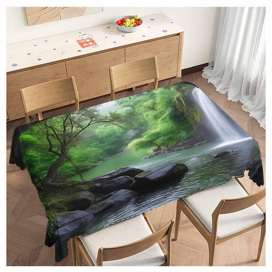 Beabes Waterfall Dinner Tablecloth Table Cover, Tropical Forest Waterfall Cave 52x70 Inch Table Cloth Dust-Proof Table Cover Protector for Home Restaurant Picnic Camping BBQ