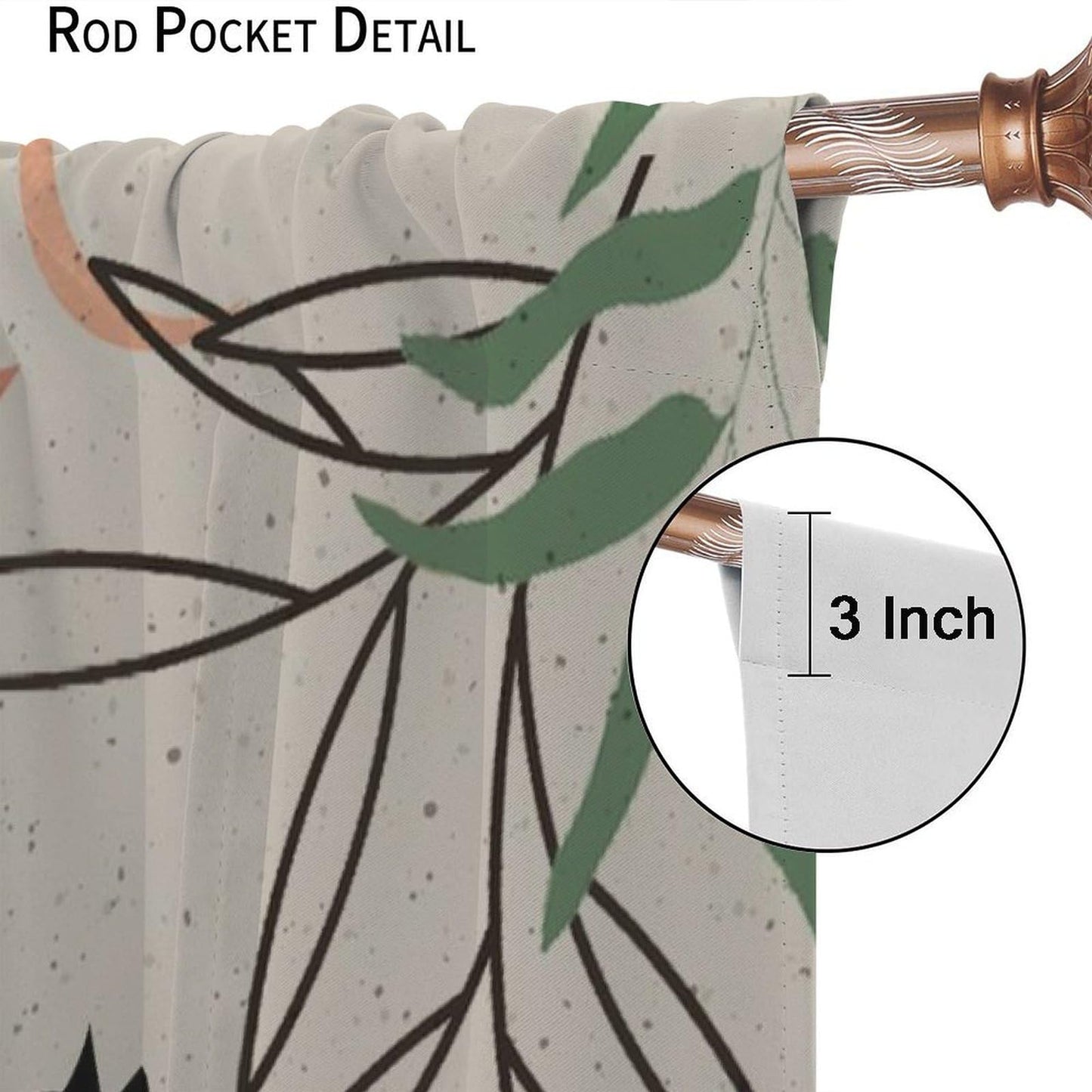 Fblifil Mid Century Moon Cat Curtain Retro Black Cat Leaves Sun Moon Leaves Boho Abstract Geometric Arch 70s Window Drapes for Bedroom Living Room Decor 42" W X 45" L