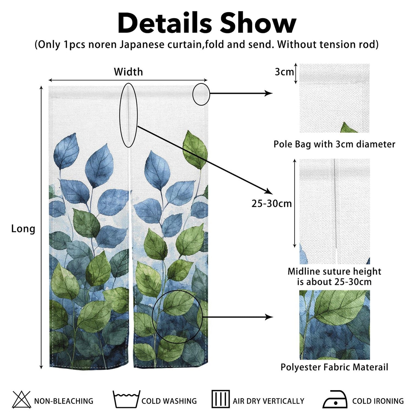 Leowefowa Long Style Japanese Noren Doorway Curtain Spring Summer Green Leaves Printed Door Curtain Tapestry Window Treatment for Hanging Bedroom Partition Kithchen Bathroom Home Decor, 33.5"x 70.9"