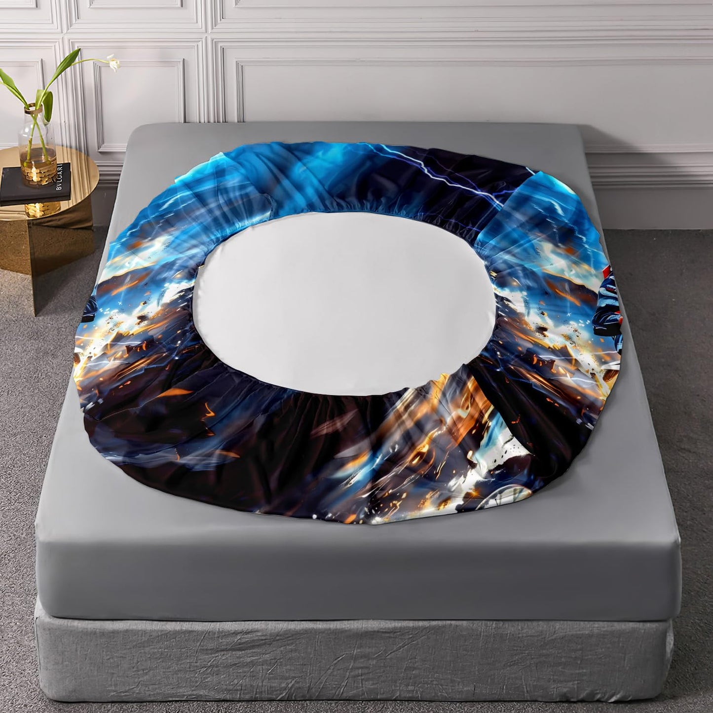 HOSIMA Dirt Bike Twin Bedding Sets for Boys Room Decor,Motocross Rider Print Fitted Sheet,Blue Lightning Pattern Motorbike Extreme Sport Bedding for Kids Teens,1 Fitted Sheet+2 Pillowcases.