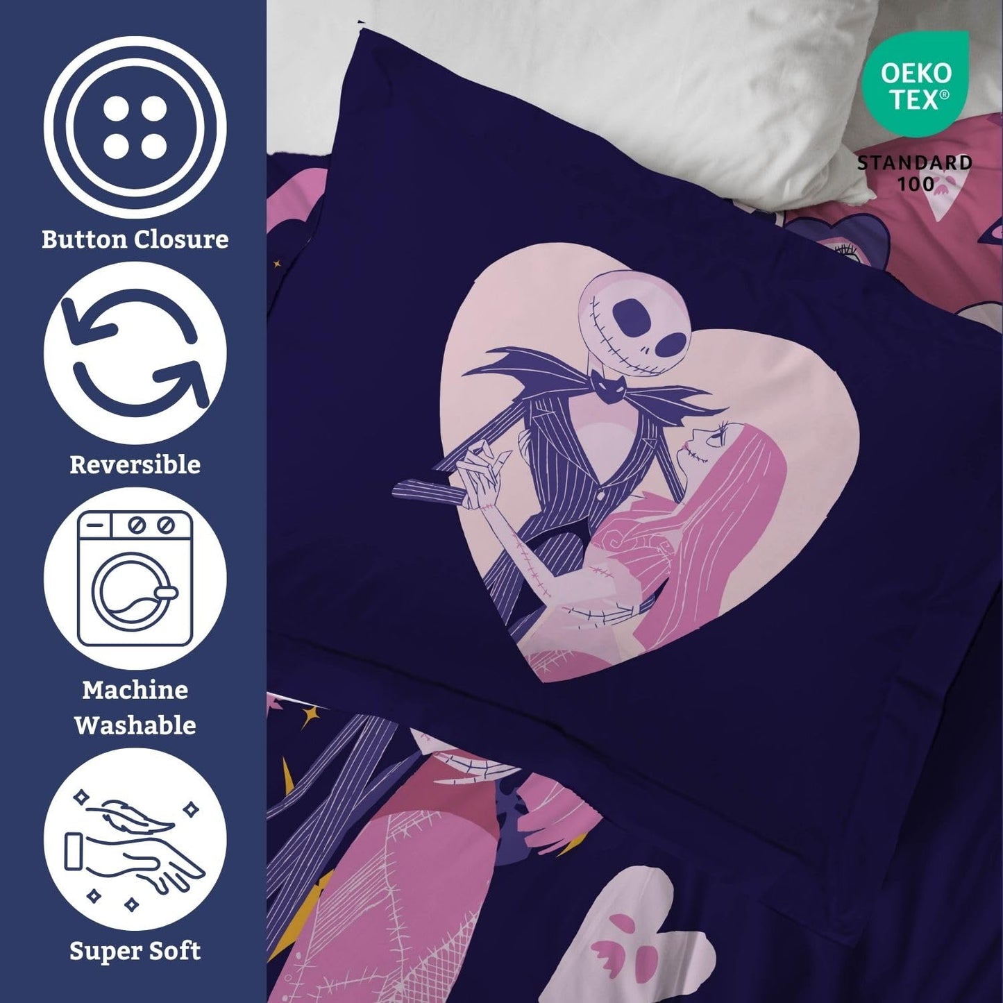 Jay Franco Duvet Cover Set – 2 Piece Comforter Cover and Sham Set, Super Soft Cozy Kids Bedding (Insert Not Included) Purple - Nightmare Before Christmas, Twin