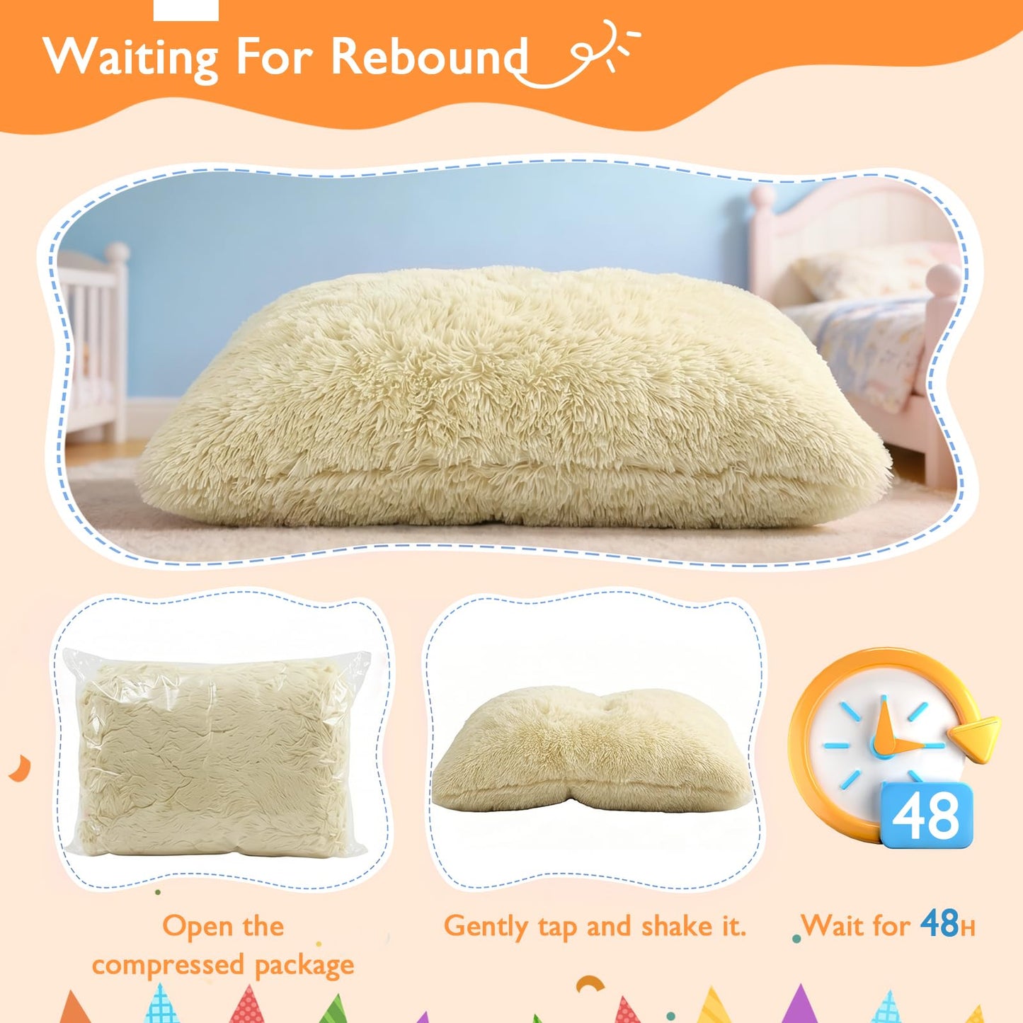 Treokion 3 in 1 Kids Bean Bag Chair Bed, Kids Fluffy Stuffed Floor Pillow for Gaming and Reading, Ultra Soft Faux Fur Fabric Bean Bag Chairs to Lounger for Playroom, Living Room, Bedroom, Beige