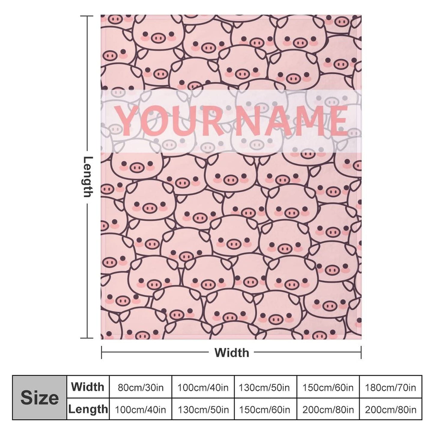 Personalized Pig Blanket Gifts with Text Name, 30"x40" Flannel Fleece Throw Blanket Soft for Girls Boys Adults, Lightweight, Comfortable, Warm Cute Pig Themed Blanket for Bed Couch