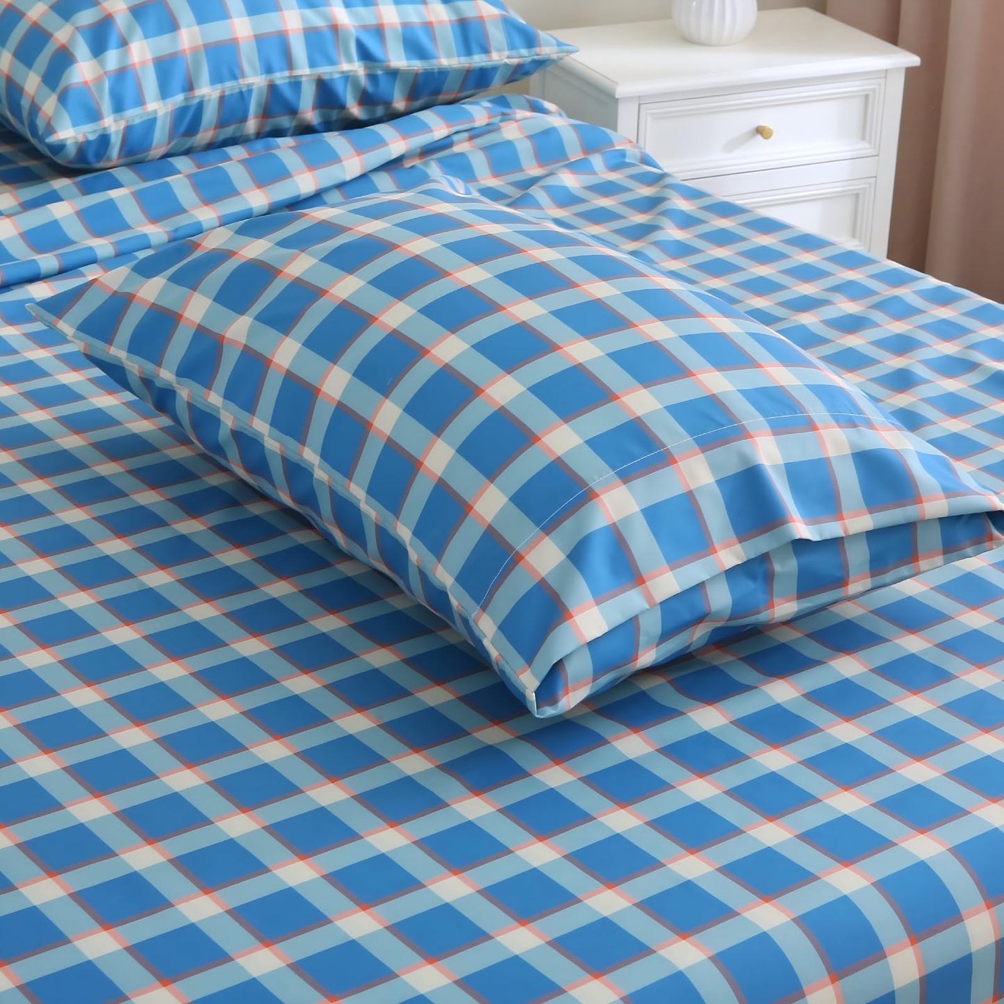 MUXHOMO Queen Size 4 Piece Sheet Set, Soft & Breathable Sheet for Bedroom with Deep Pocket Up to 16", Wrinkle-Free & Cooling Bed Sheet with Flat Sheet, Fitted Sheet & Pillowcases - Blue Green Plaid