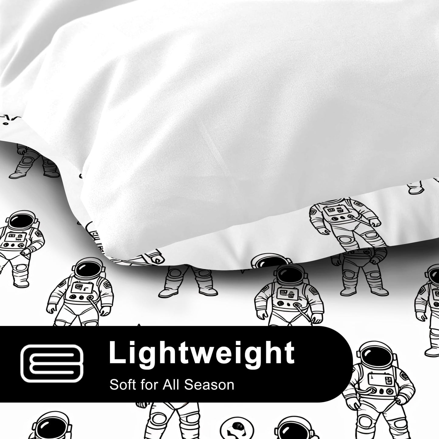 VTKON Black and White Astronaut 3Pcs Comforter Set for Boys, Queen Size Spaceman and Star Bedding Set, Line Print Galaxy Bed Sets for Kids Bedroom with 2 Pillowcases