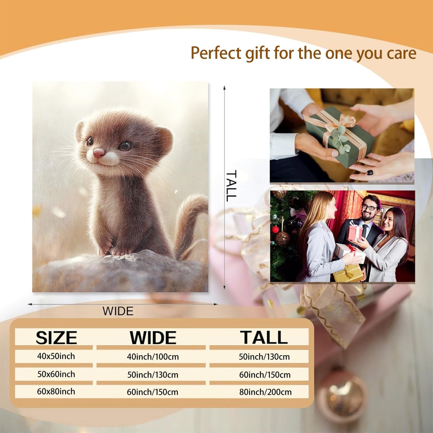 Mounidso Cute Ferret Blanket, Cute Animal Print Flannel Blanket Gifts for Women, Soft Warm Lightweight Ferret Blankets for Living Room Home Sofa Travel Decor 50" x 60"