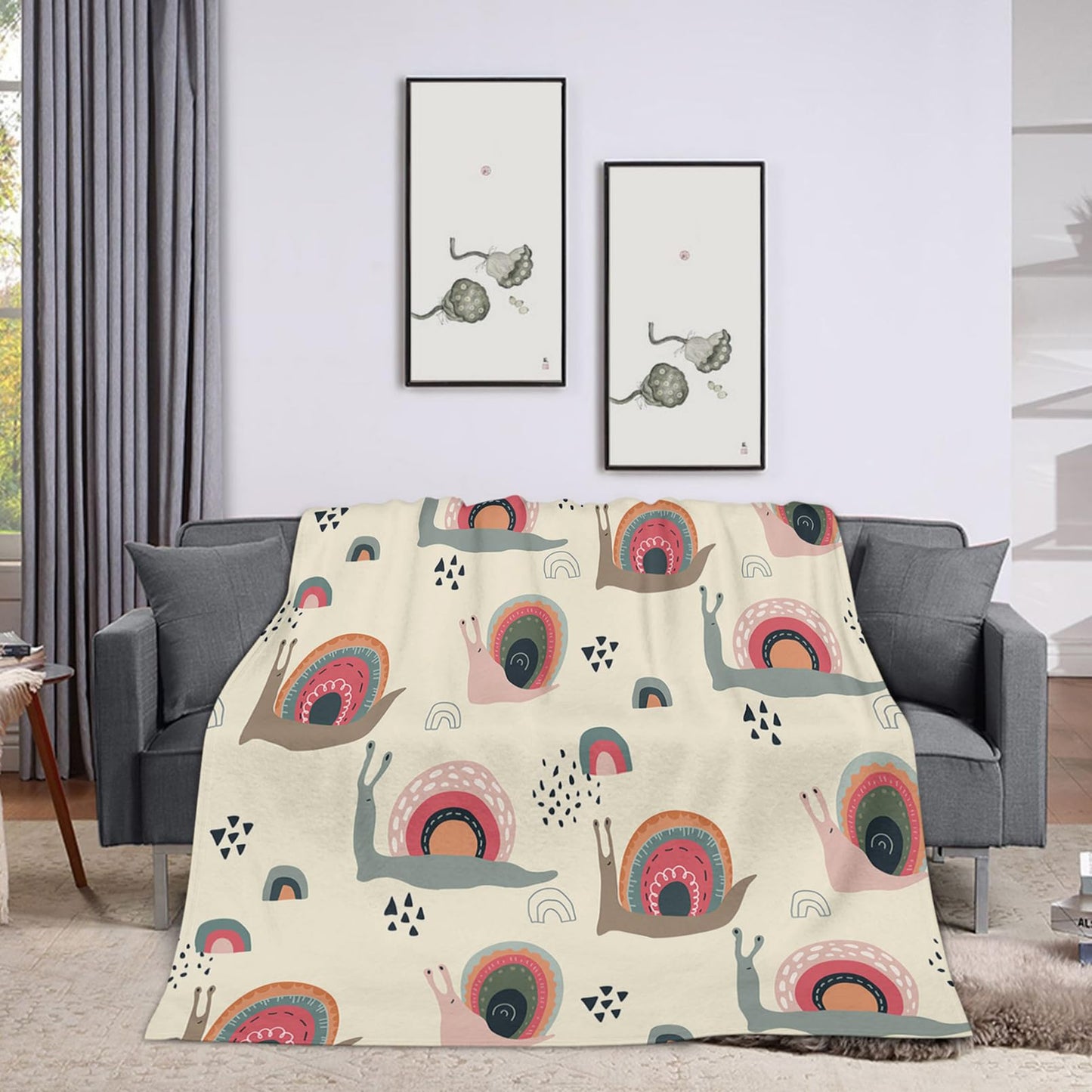 Throw Blanket 50x60 Inch,Cute Funny Rainbow Snails in Abstract Scandinavian Style Cozy Soft Lightweight Fuzzy Flannel Blanket 60x50 Inch Suitable for Couch Bed Sofa Living Room in All Seasons