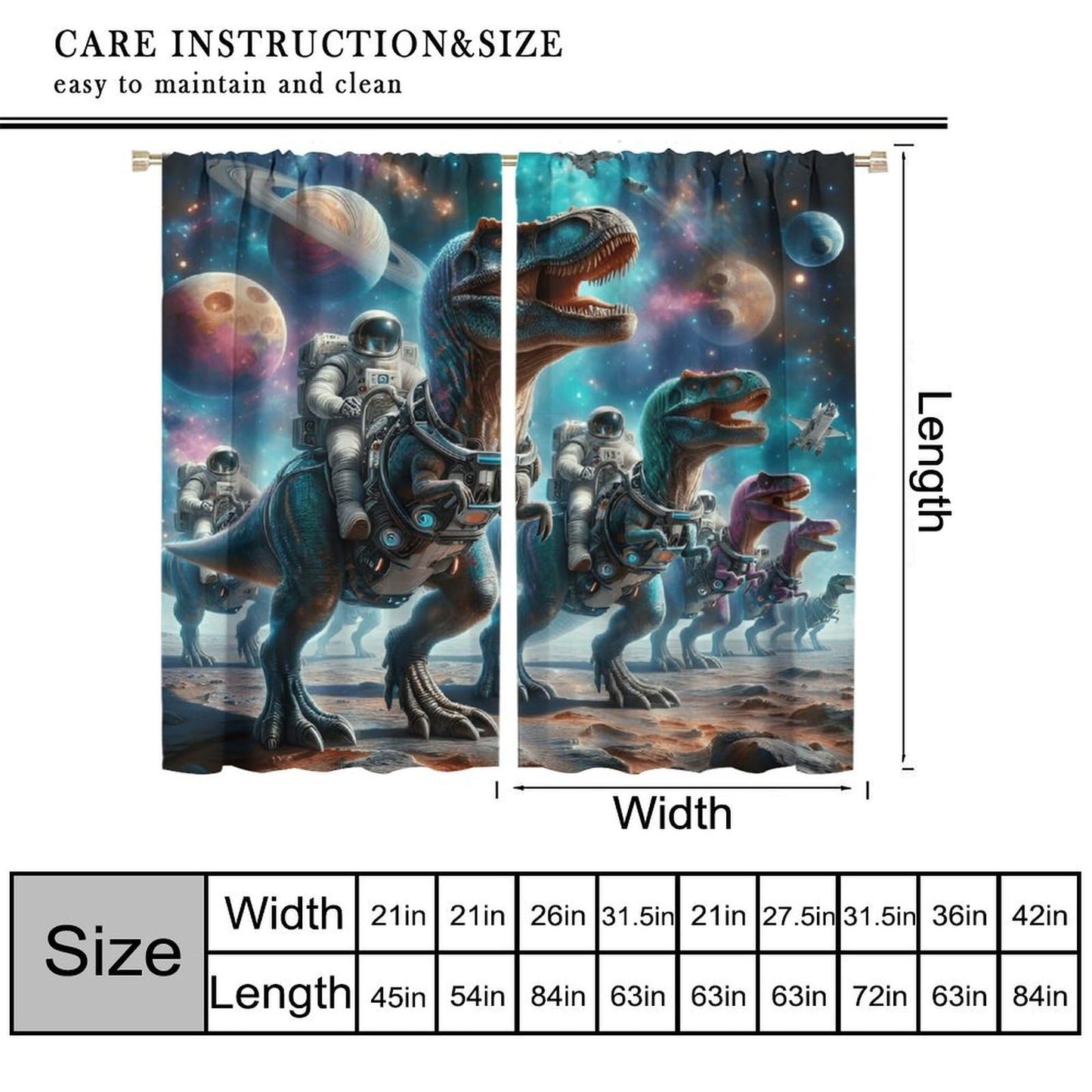 LOMADIA Dinosaur Kids Curtains, Starry Sky Astronaut Blackout Curtain, Star Dino Pattern Window Treatments Drapes for Nursery Boys Girl Bedroom Children Room Decor 21" W x 45" L (Pack of 2)