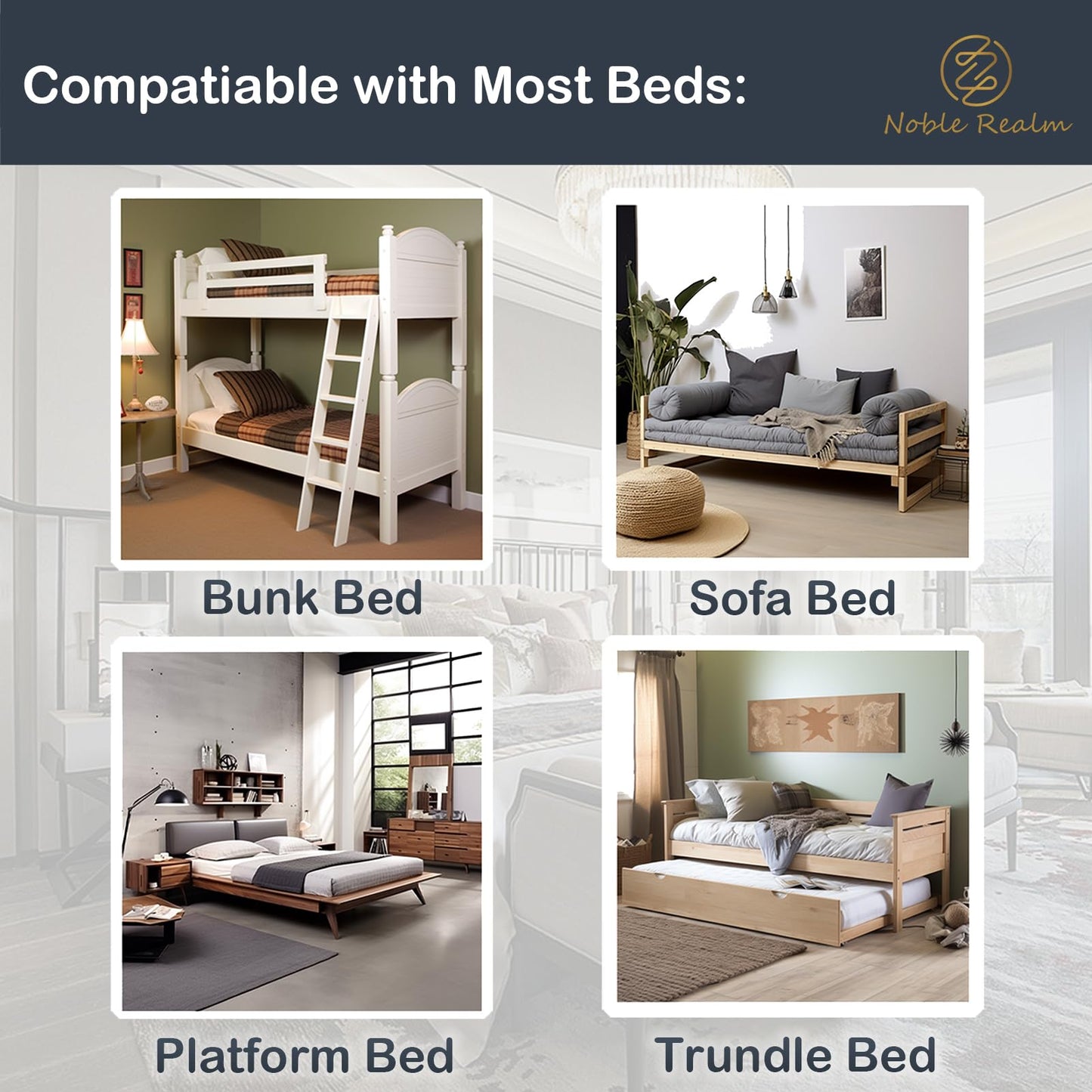 NobleRealm Foldable Box Spring Full Size Bunkie Board & Bed Support Slats | Bed Board for Mattress Support | Easy Setup, Noise Minimizing, Moisture Resistant (48 x 60 Full Size)