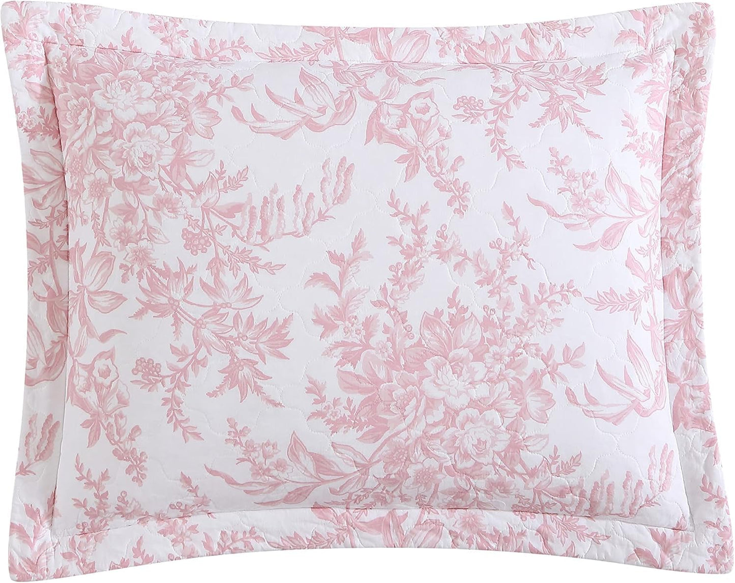 Laura Ashley - Queen Quilt Set, 100% Cotton Cover with Cotton Blend Fill, Prewashed for Softness, Reversible Floral Bedding with Matching Shams (Pink)