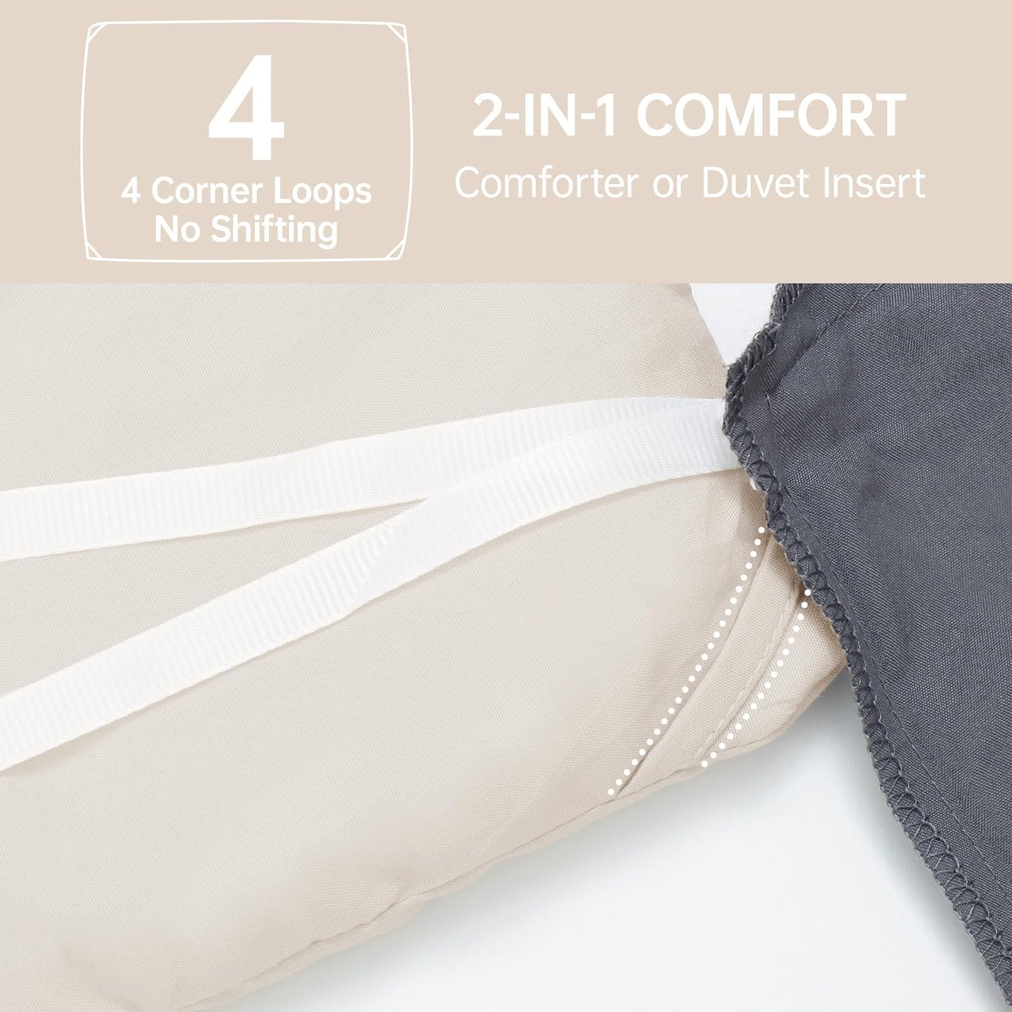 MUXHOMO Queen Size Comforter Set Beige, 3 Piece Solid Bedding for All Seasons, Warm Down Alternative Bed Set Includes 1 Lightweight Comforter (90"x90") and 2 Pillowshams (20"x26")
