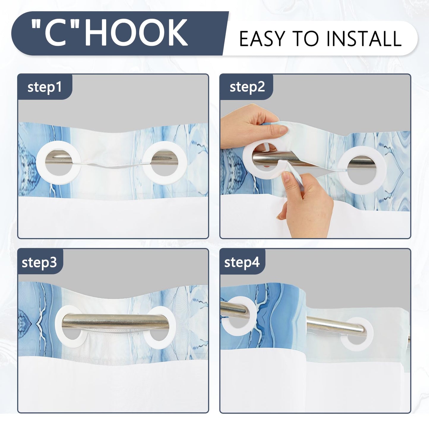 NAEMBCU No Hook Shower Curtain Set with Snap-in Liner 71x74 Inch