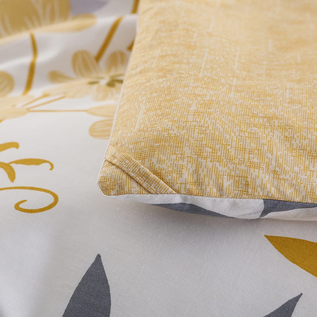 SLEEPBELLA Comforter King Size, 600 Thread Count Cotton Grey Branch with Yellow Flower & Grey Leaves Pattern Orange Reversible Comforter Set,Down Alternative Bedding Set 3Pcs(King, Yellow Botanical)