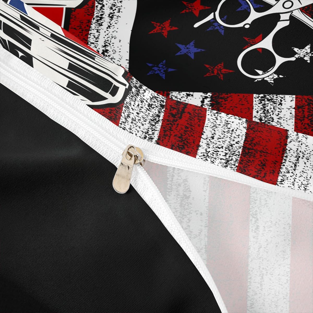 American Flag Duvet Cover Set Full Size,Retro Rustic Stars Stripes USA Flag Comforter Cover with 2 Pillowcases,Barber Haircut Themed Neon Light Breathable Bedspread for Boys Teens,Pillow Sham