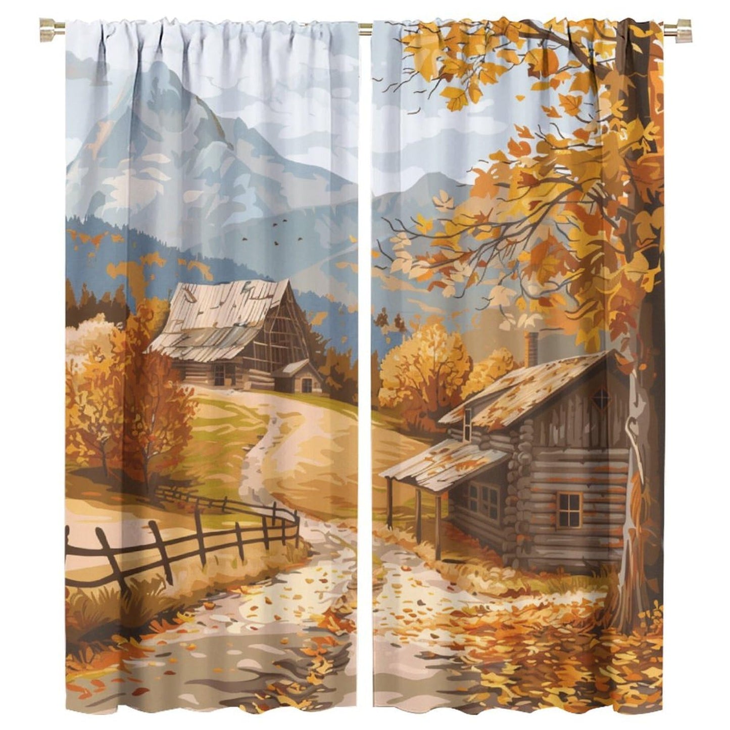 DIPQIMI Lodge Mountain Tree Blackout Curtains for Bedroom/Living Room, Retro Nature Landscape Curtains Rod Pocket Thermal Insulated Window Drapes, 2 Panels/Each 21" W x 45" L