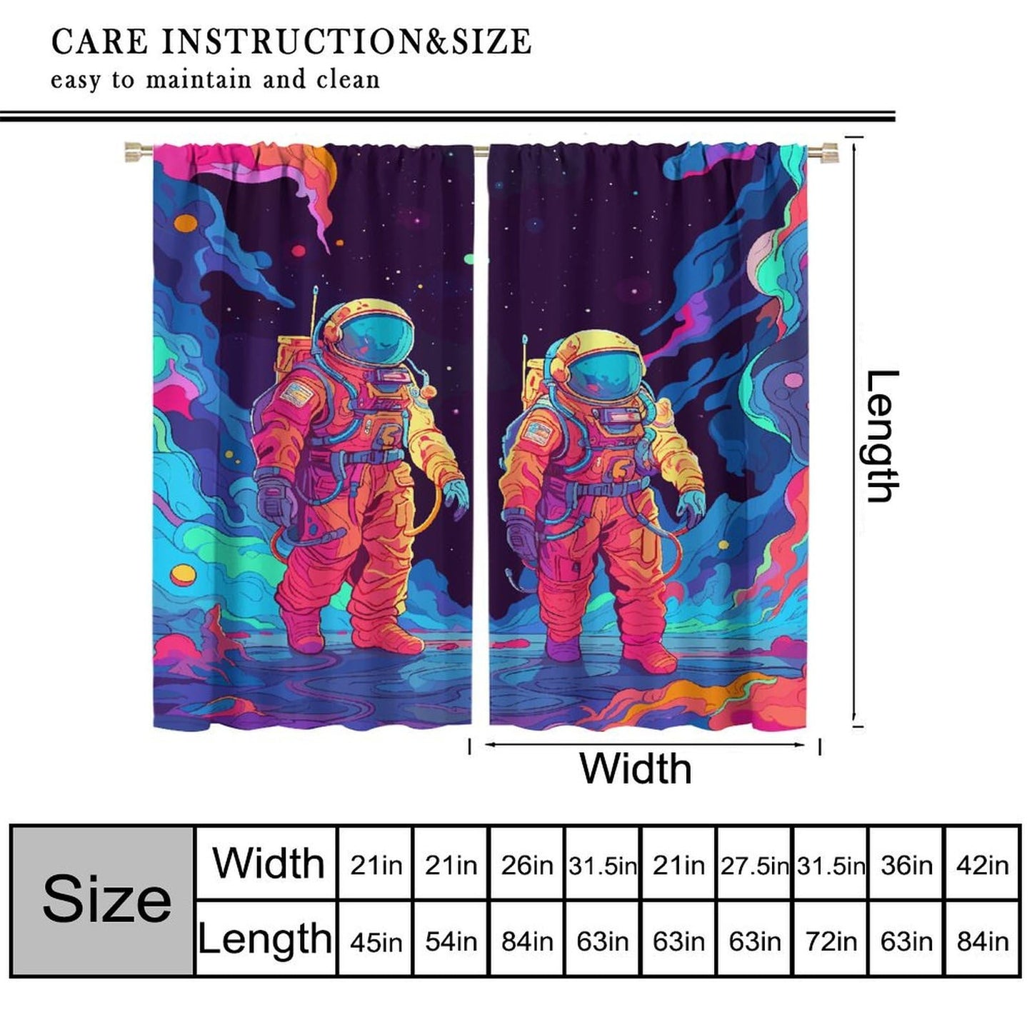 Astronaut Curtains, Cartoon Abstract Cool Colorful Funny Outer Space Cosmic Spaceman Blackout Window Treatments, Thermally Insulated Rod Pocket Drapes For Boys Teen Men Bedroom Living Room 63x72in