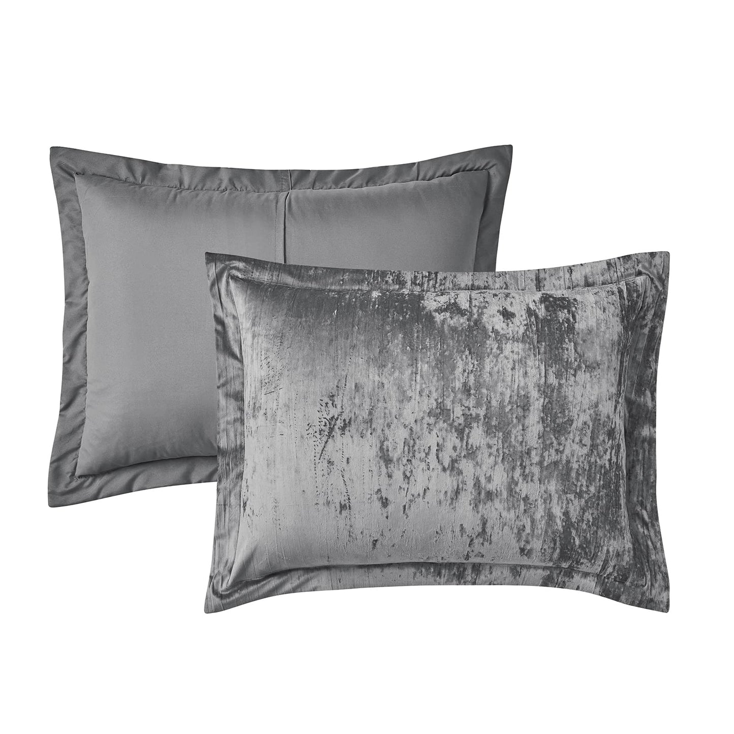 Fredsure Crinkle Velvet Comforter Set, 3 Pieces Grey King, Crinkle Velvet Face and Brushed Microfiber Reverse, with Light Poly Fill