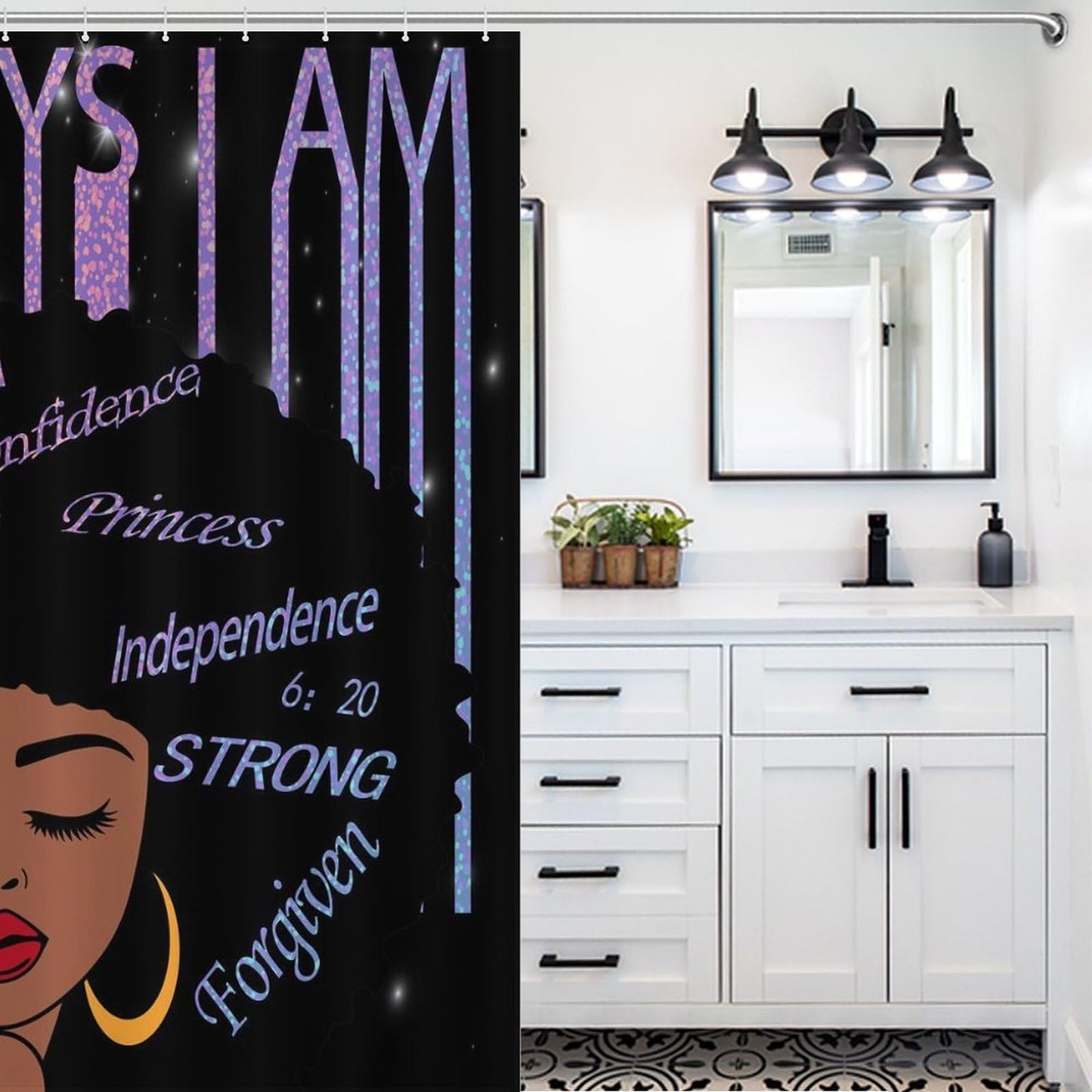 TYVGICZ American Woman Shower Curtains Afro Queen Black Girl Bath Curtains for Bathroom Cool Girl Polyester Fabric Bath Curtains for Women Female Bathroom Decor,66x72 Inch