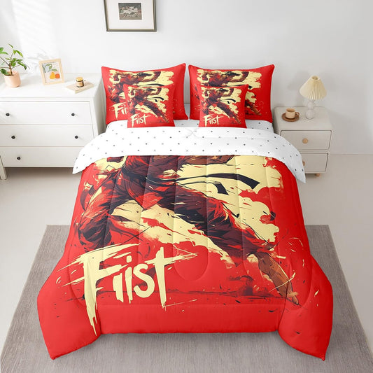 Erosebridal Taekwondo 7 Pcs Comforter Set Twin Japanese Style Bedding for Children Boys Girls Fist Sports Sheet Set Bed in A Bag Watercolor Samurai Asian Karate Kung Fu Bedroom Decor Bed Set