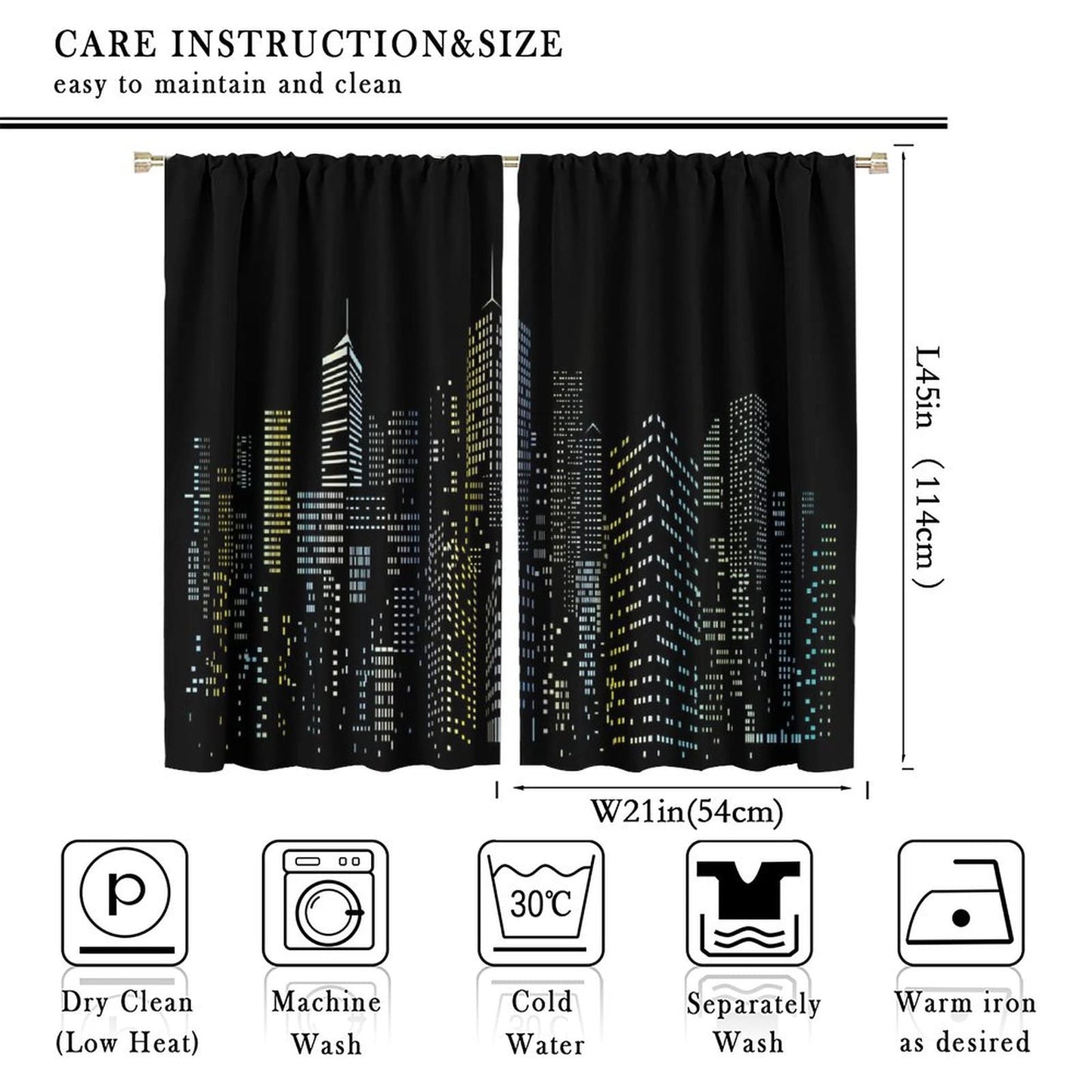 New York Window Curtains,Abstract Modern City Silhouette Black Background Room Darkening Door Window Rod Pocket Curtain for Living Room Bedroom Kitchen Decor W42xL45in