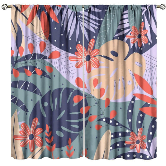 Abstract Plants Leaf Curtains, Mid Century Botanical Leaves Modern Window Drapes, for Living Room Bedroom 42" W X 45" L (Decorative)