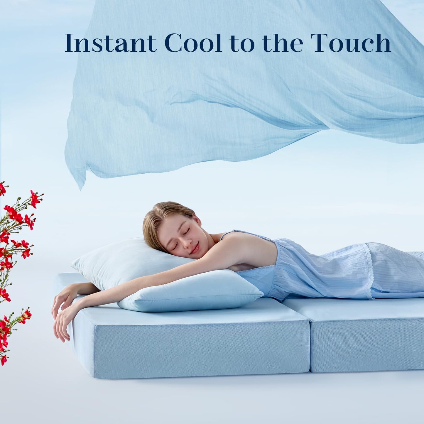 Lazyzizi Cooling Folding Mattress,6 Inch Foldable Mattress with Memory Foam Cold & Breathable Fabric Cover,Trifold Floor Guest Murphy Bed for Camping, RV, Twin