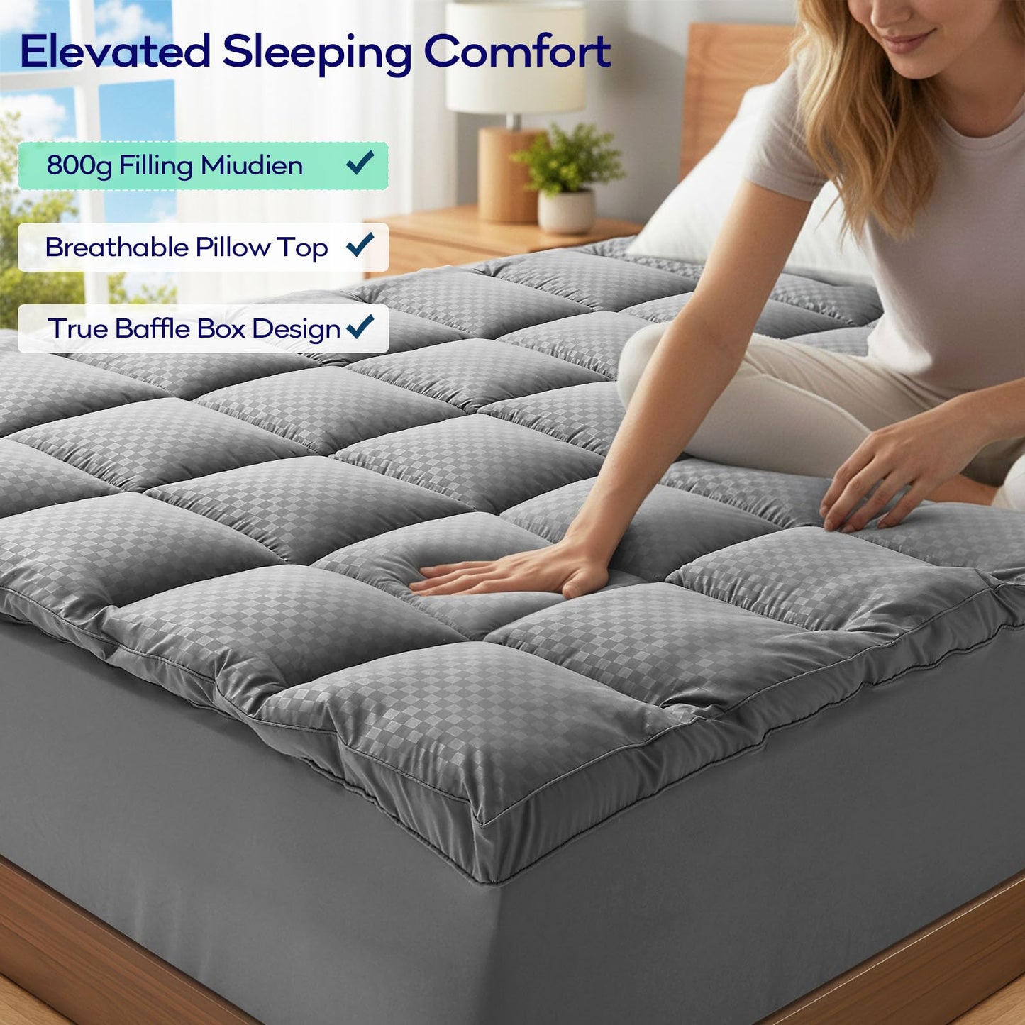 OLANLY Dual-Layer 4 Inch Queen Mattress Topper for Back Pain, 2 Inch Gel Memory Foam Support Base and 2 Inch Cooling Pillow Top Mattress Pad Cover, Plush Pressure Relief, Deep Pocket, Grey