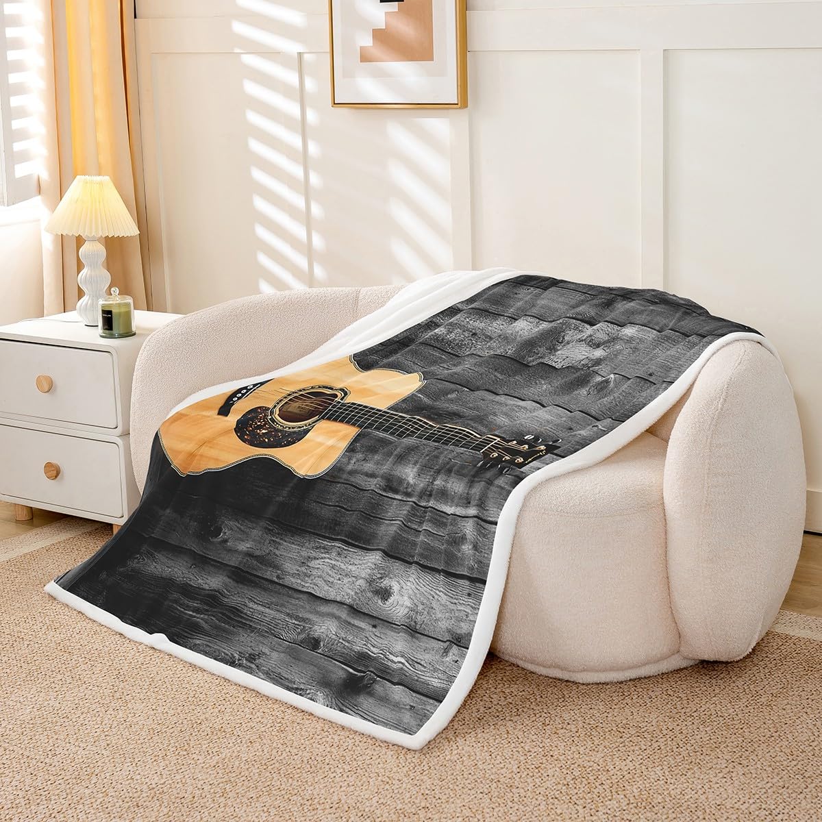 Feelyou Guitar Fleece Blankets for Kids Adults Rock Music Theme Plush Blankets and Throws 3D Guitar Print Blanket Musical Sherpa Blanket 50" x 60"