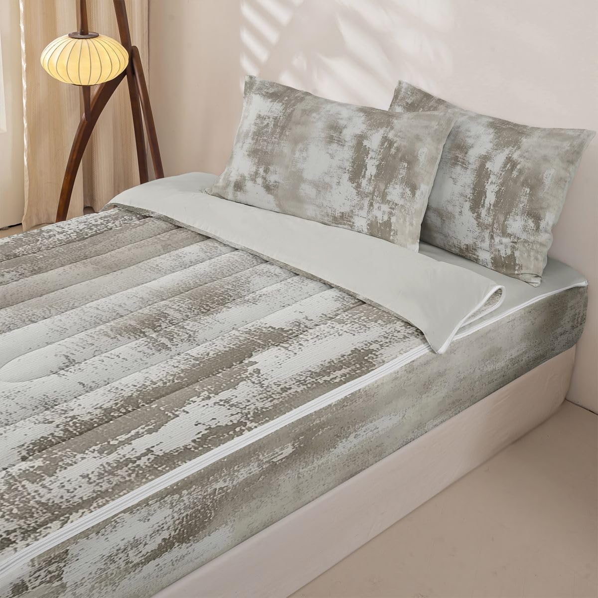 jejeloiu Abstract Zipper Bedding Twin Brown Zipper Bedding Sets for Kids Boys Girls Modern Art Comforter Set with Fitted Sheet and 2 Pillowcases Bedroom Decor