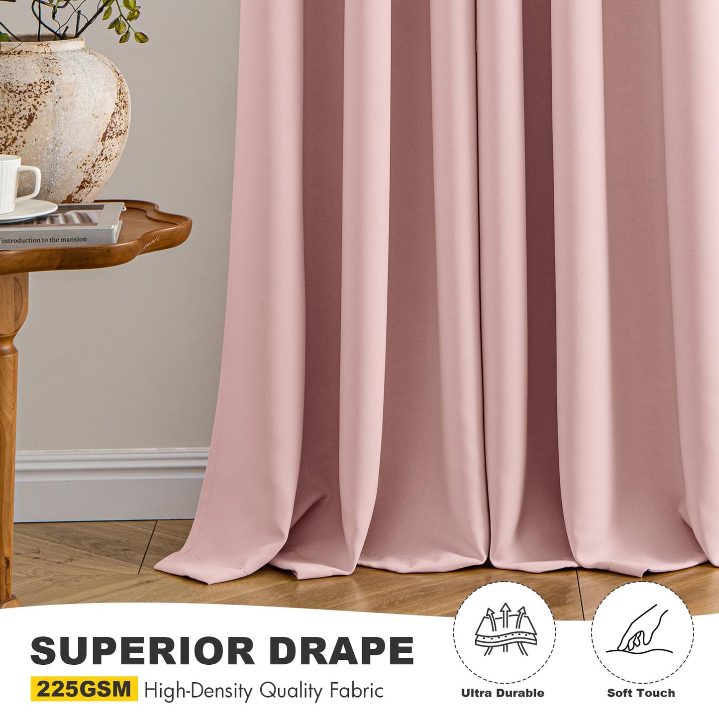 MIULEE Blackout Curtains for Bedroom Living Room 2 Panels, Thermal Insulated Room Darkening Drapes Grommet Noise Reducing Light Blocking Window Treatments 63 Inches Long 40x63 Inch Pink