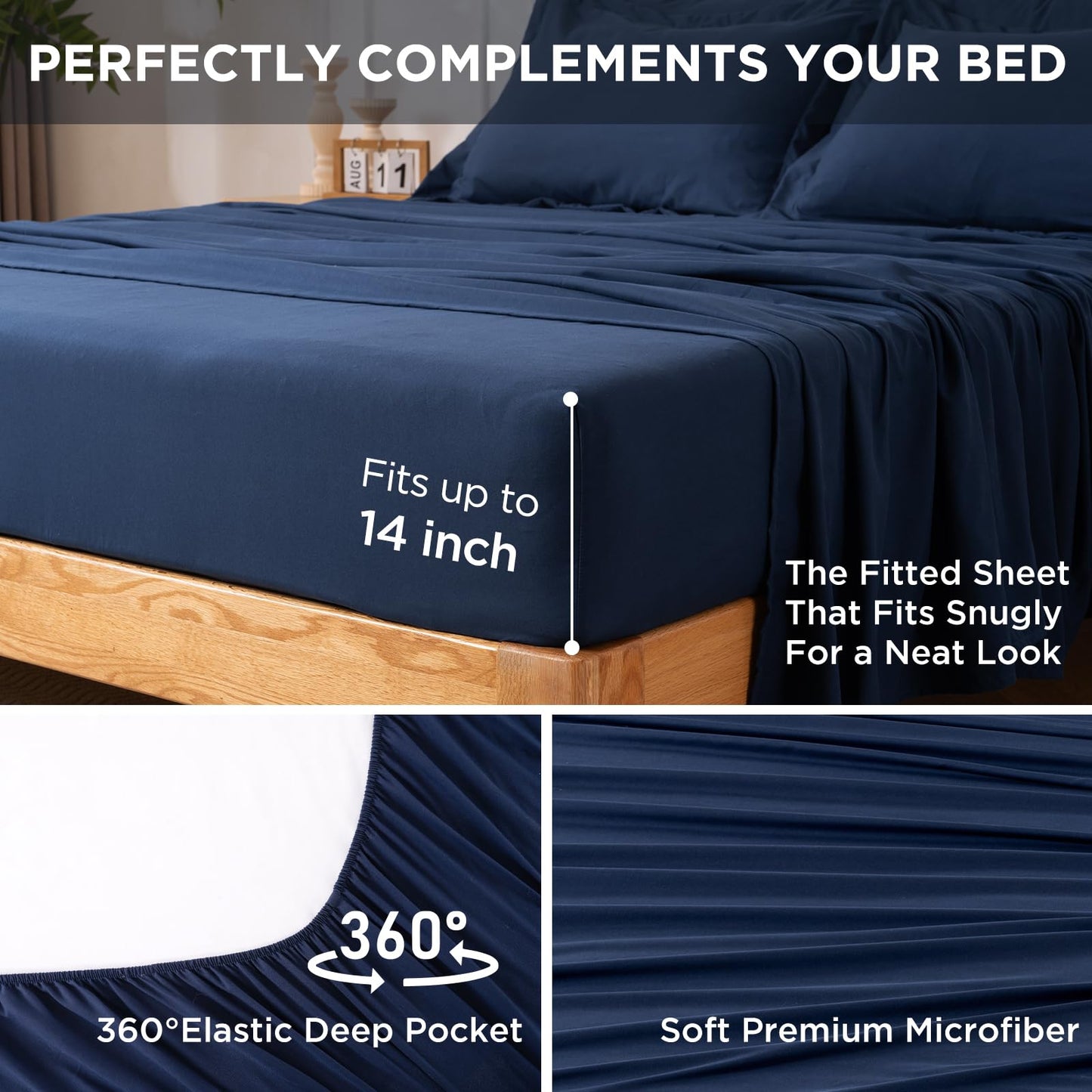 Baskbed 7 Pieces Queen Comforter Set - Utral Soft Microfiber Bedding Set, Thick Duvet Insert Bed in a Bag Without Rustling Noise for All Season, Navy (88"x88")