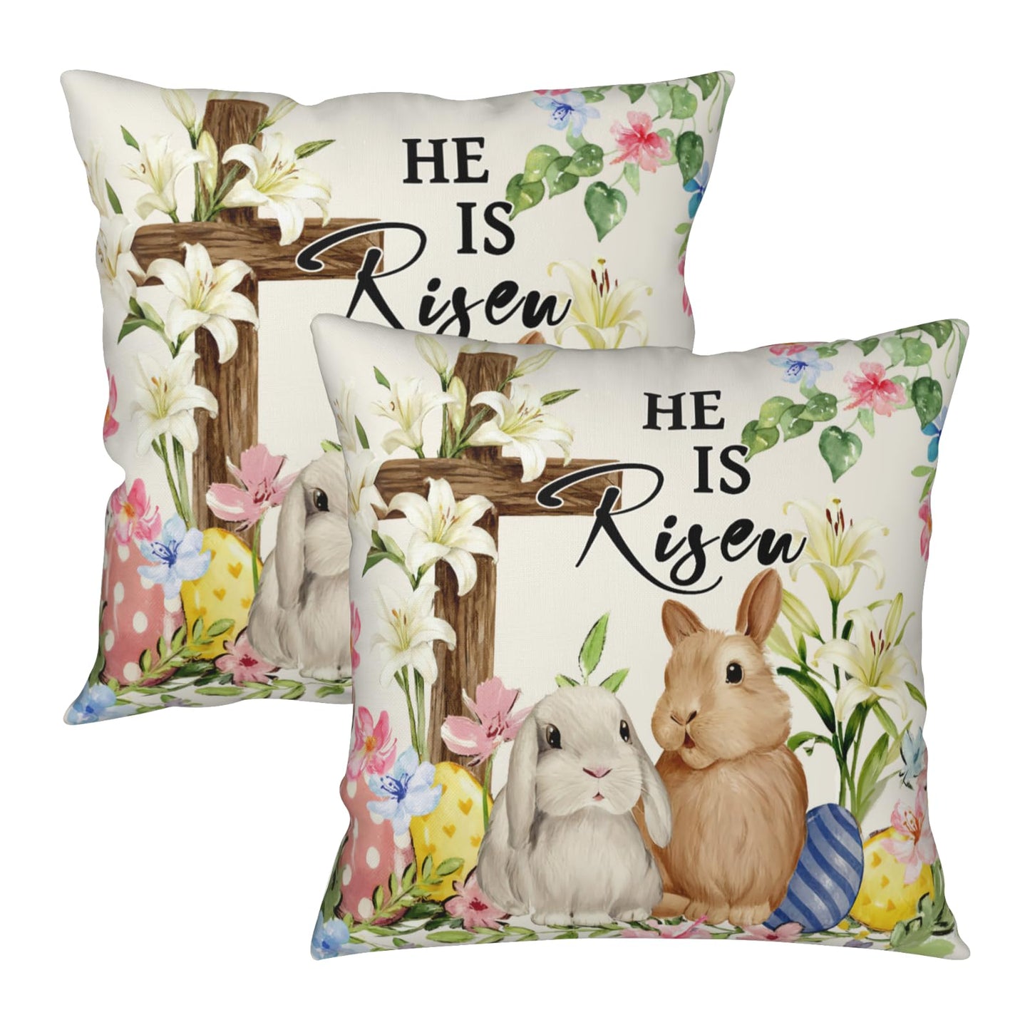 ABSOP Easter Bunny Pillow Covers 18x18 Inch Rabbit Pattern Decorative Throw Pillow Covers Set of 2 Spring Holiday Pillowcases for Couch Bedroom Home Decor