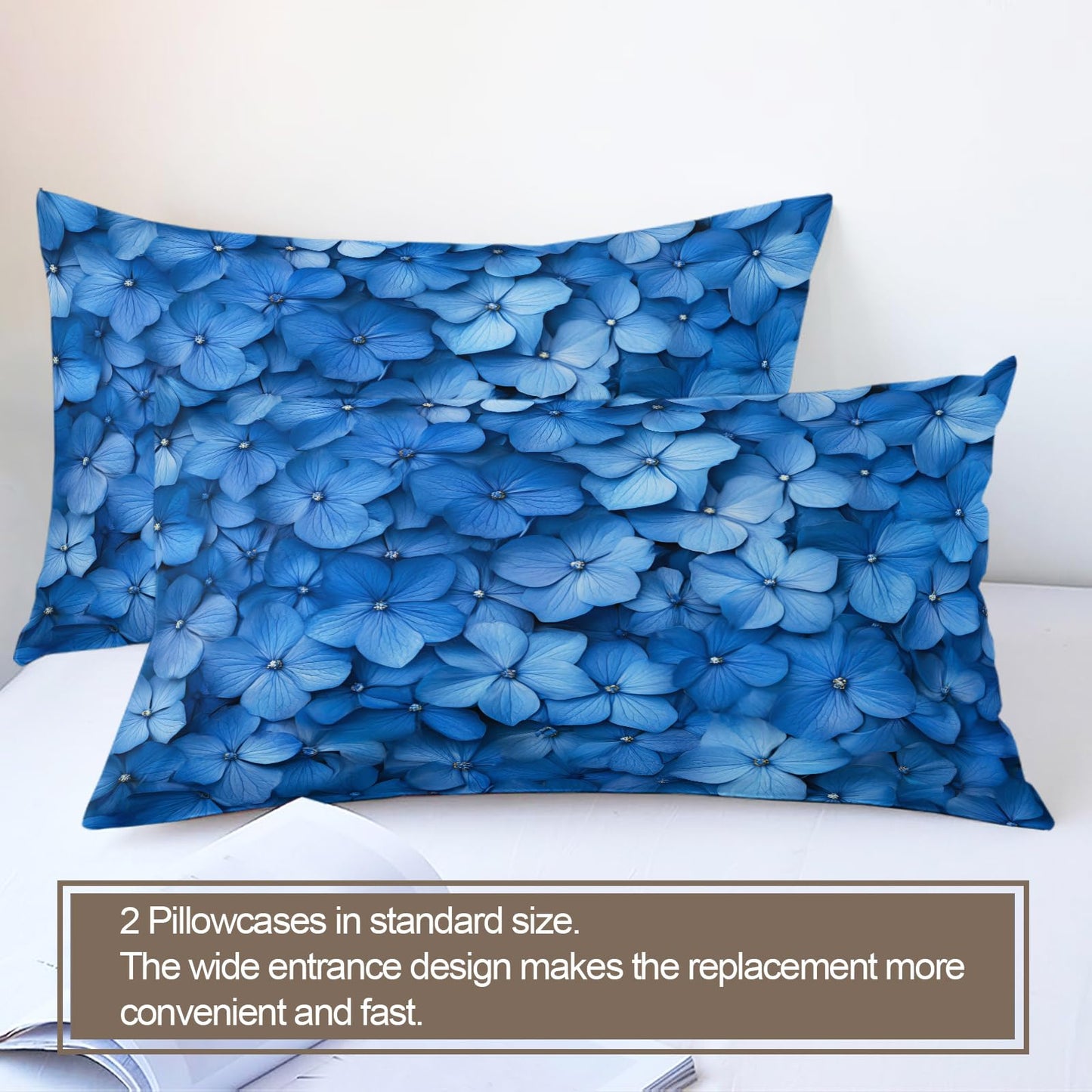 GKPLY Blue Floral Duvet Cover Queen, Nordic Florals Bedding Set & Home Decor, Navy Blue Comforter Set, Zipper & Ties, Reversible Print Soft Microfiber Bedding Duvet Cover & 2 Pillow Cases,