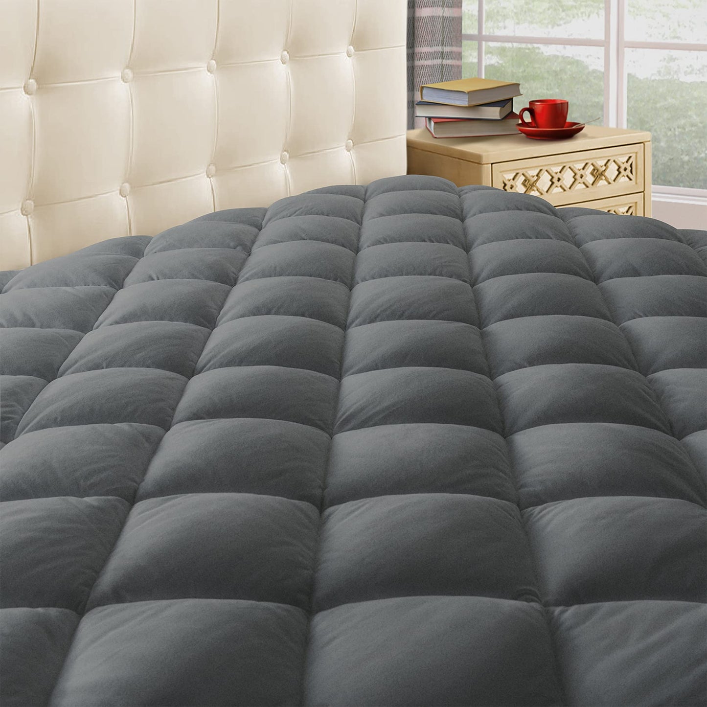 Taupiri Queen Quilted Mattress Pad Cover with Deep Pocket (8"-21"), Cooling Soft Pillowtop Mattress Cover, Down Alternative Mattress Protector Topper, Dark Gray