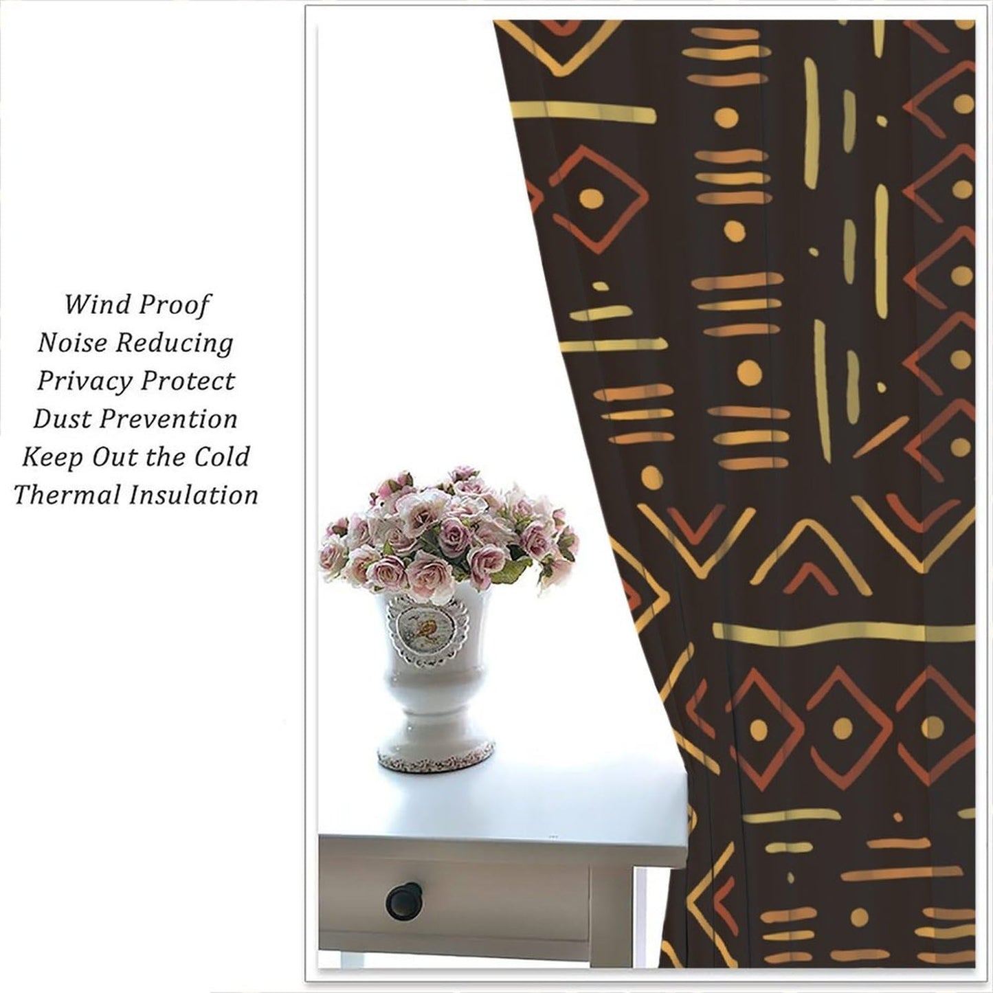 African Mask Woman Curtains Boho Ethnic Traditional African Traditional Ceremony Giraffe Silhouette Rod Pocket Window Treatments for Living Room Bedroom Kitchen 2 Panels 41" x 45"（No Blackout）