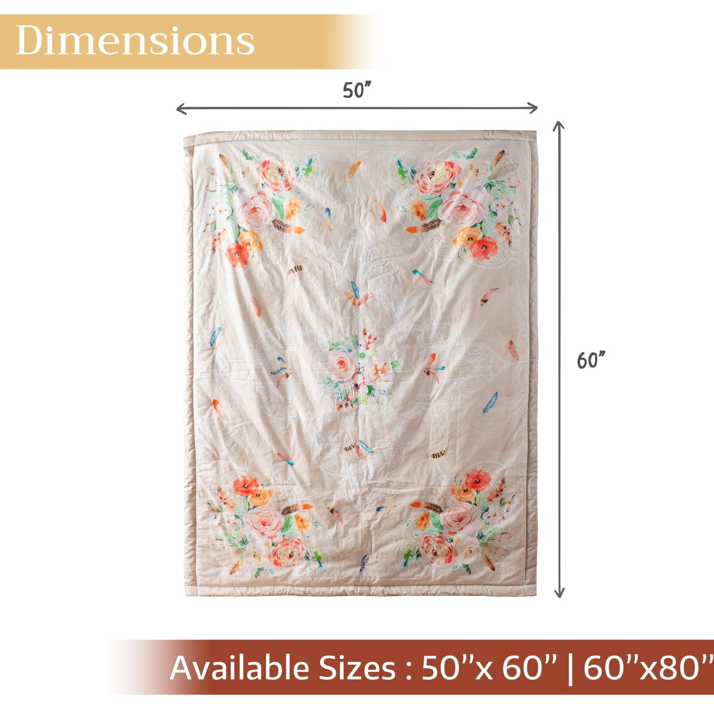 Maison d' Hermine Throw Blanket for Couch Lightweight Soft Warm Breathable Cotton Throw Blankets for Bed Girls Boys Women Men Gifts Travel Living Room Spring Summer (Ibiza - Beige, 60" X 80")