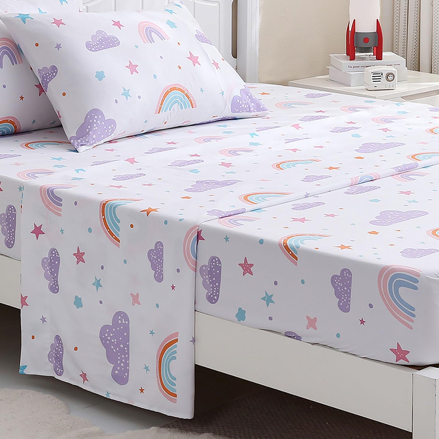 Ocharo Twin Size Rainbow Sheets Set for Girls-Kids 3 Pieces Rainbow Twin Bed Sheets - Deep Pocket Wrinkle Free,Breathable Stars Printed Bedding Sets for Toddlers,Purple Pink