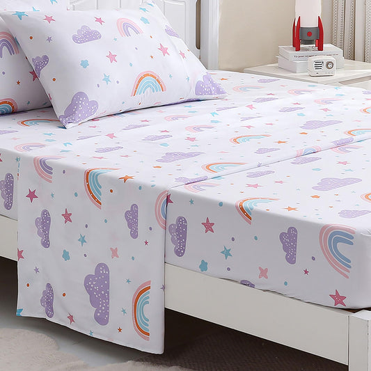 Ocharo Twin Size Rainbow Sheets Set for Girls-Kids 3 Pieces Rainbow Twin Bed Sheets - Deep Pocket Wrinkle Free,Breathable Stars Printed Bedding Sets for Toddlers,Purple Pink