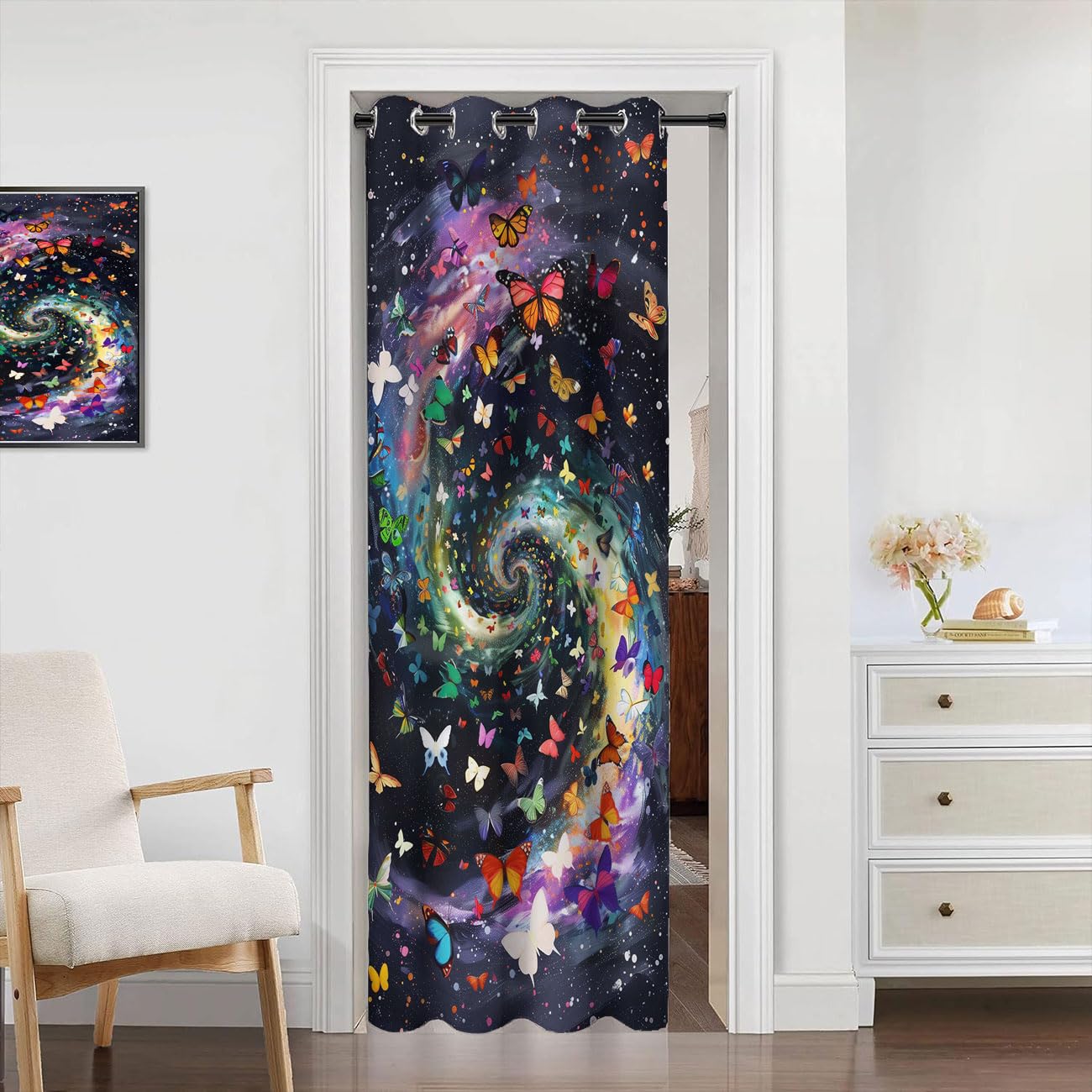 Chaohuan Colorful Butterfly Door Curtain, Space Galaxy Swirl Starry Sky Closet Door Cover Curtain for Kids Boys Girls Teens Bedroom Living Room 1 Panel 34" W X 80" L