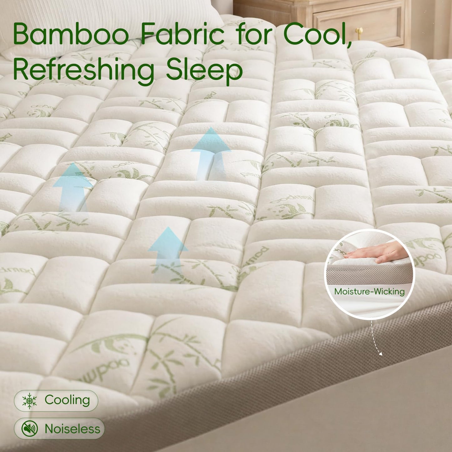 NEWDECO Twin XL Size Mattress Topper Cooling Viscose Made from Bamboo Thick Support Pillow Top Mattress Pad for Back Pain Relief Soft Breathable Mattress Cover with 8-18” Deep Pocket (Green, Twin XL)