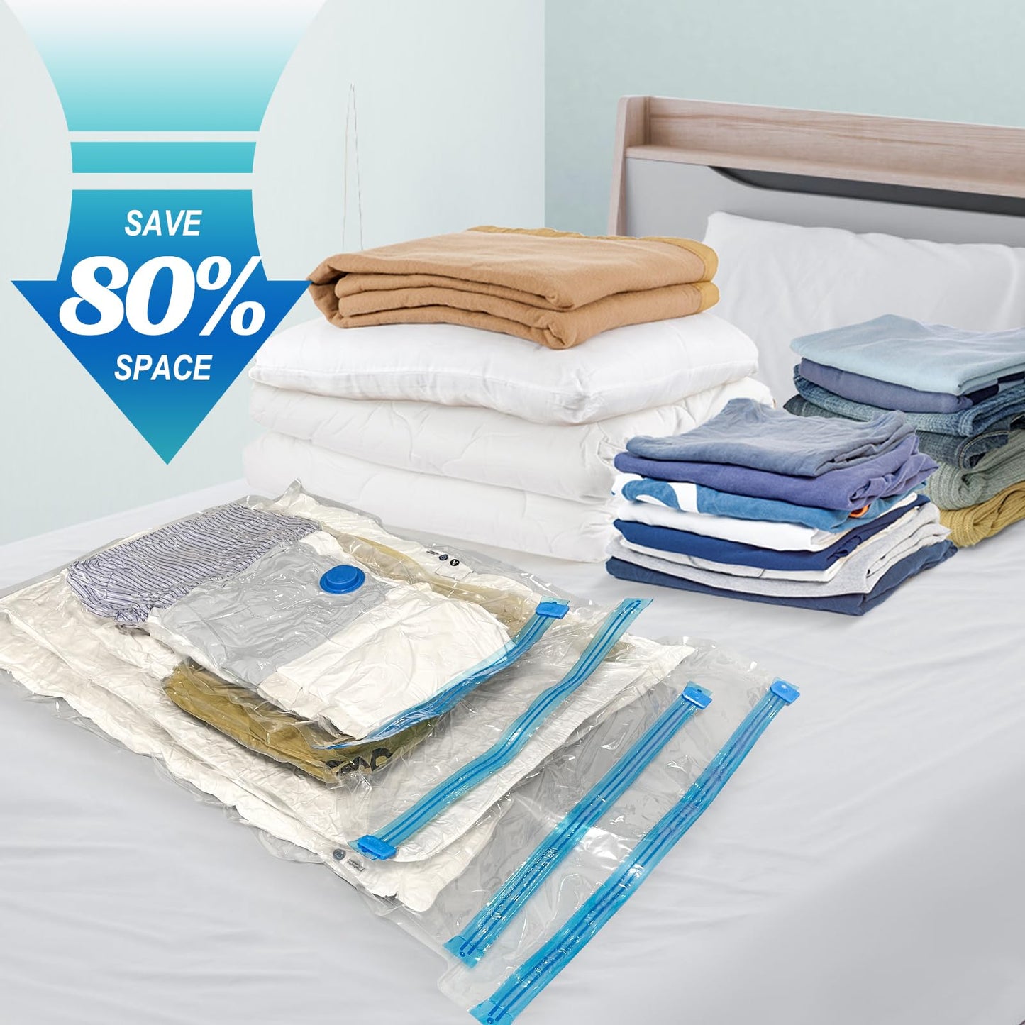 Fygrip Vacuum Storage Bags with Hand Pump, Plastic Packaging Bags, 80% Space Saver Vacuum Seal Bags for Clothing, Travel Lugggage, Blankets, Comforters, 10 Jumbo