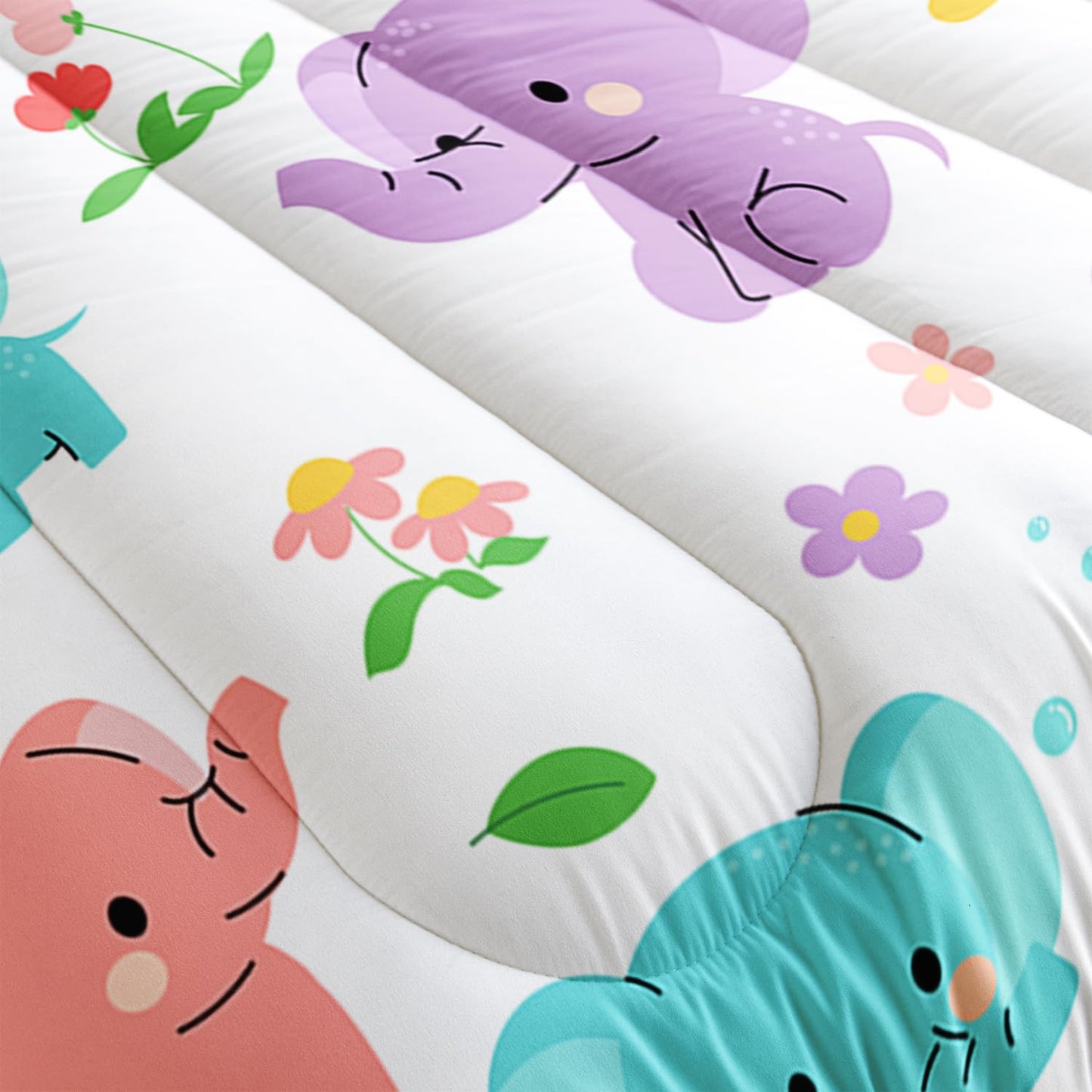 AILONEN Elephant Kawaii Bedding Set, Cute Animals Duvet Set for Girls & Boys - Twin Size, 3 Pieces (1 Comforter, 2 Pillowcases)