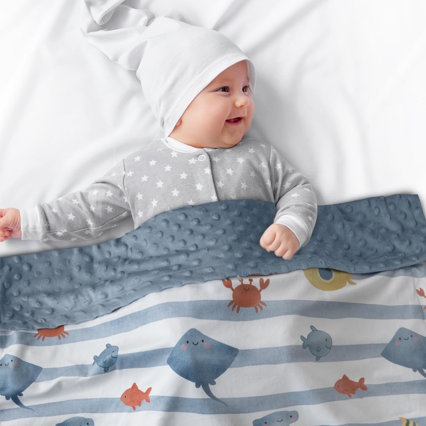 CIVARUA KIDS Baby Minky Blanket for Boys Girl, Super Soft Newborn Nursery Blanket with Double Layer Dotted Backing, 30x40 Cozy Printed Bed Throw Blanket, Undersea World
