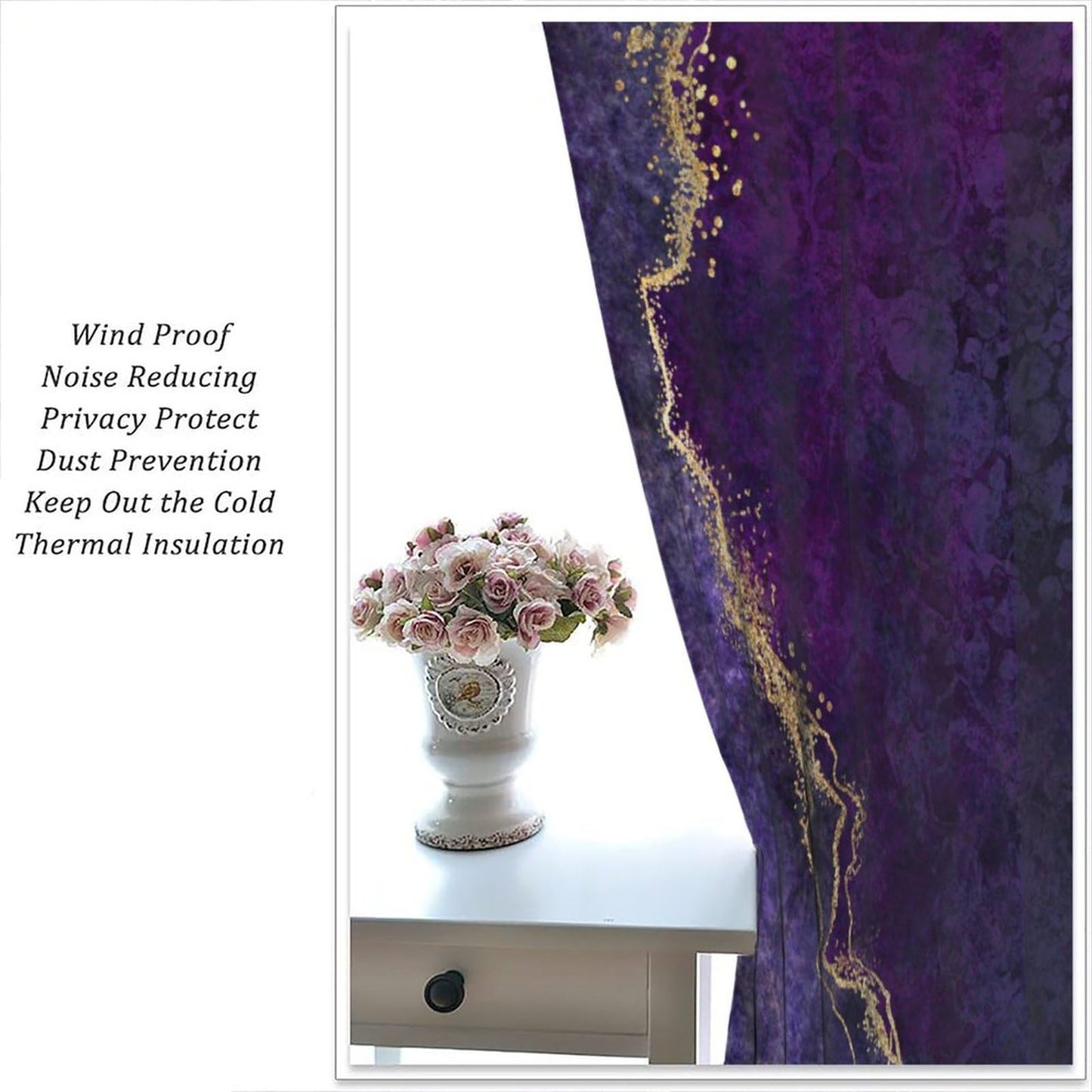 Marble Blackout Curtains Modern Luxury Abstract Gold Cracked Purple Texture Girls Women Bedroom Living Room Bathroom Decor Rod Pocket Blackout Window Drape 42x45in, Style-20