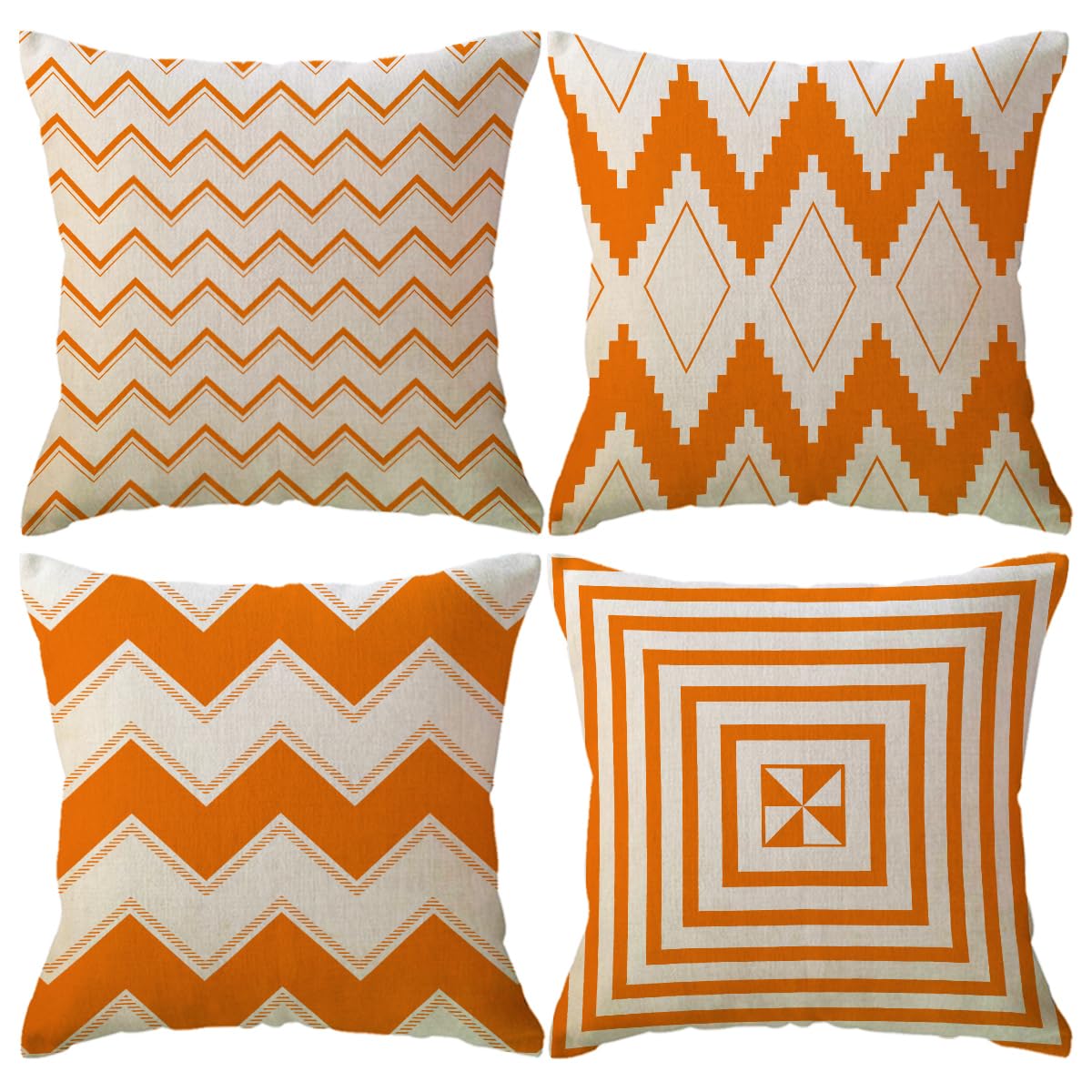 ULOVE LOVE YOURSELF Square Decorative Throw Pillows Cushion Covers Modern Geometry Print Home Pillowcases 18 X 18 Inch,4 Pack (Orange)