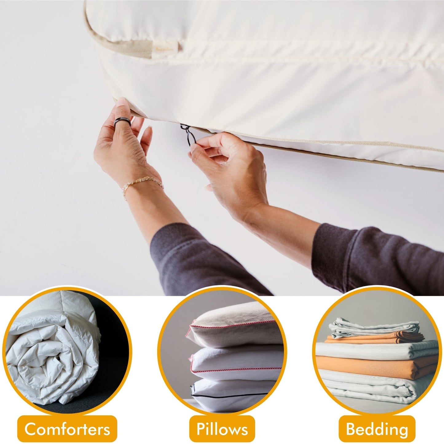 HappiBox 2-pack XXL Comforter Storage Bag - Space Saving Compression Bag for Pillows, Blankets, Bedding -Collapsible Extra Large Mesh Packing Cube - Queen King (1 Med + 1 Large Combo)