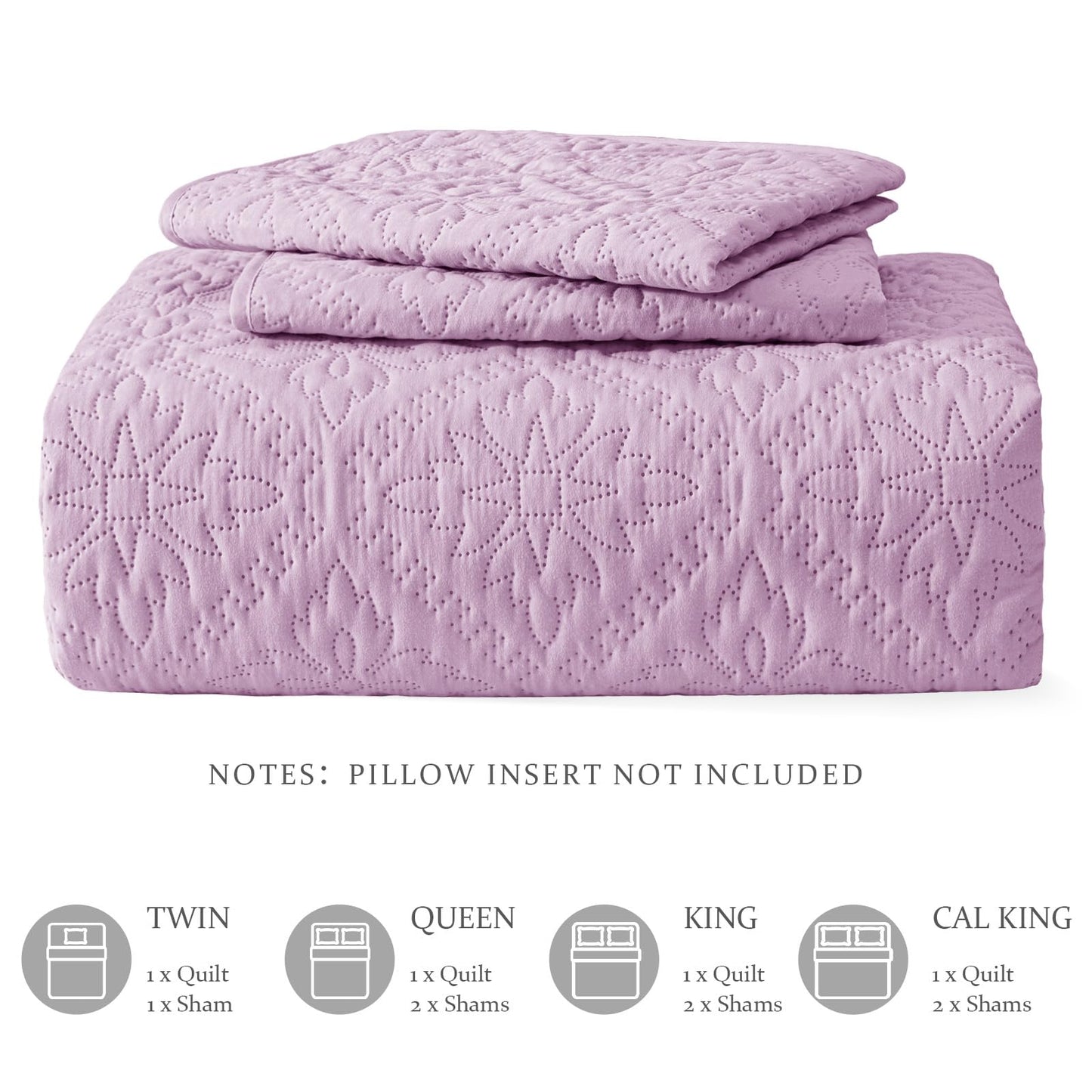 Exclusivo Mezcla King Quilt Bedding Set, Lightweight Soft Bedspreads Coverlets with 2 Pillow Shams, Modern Lilac Oversized Quilts King Size for All Seasons
