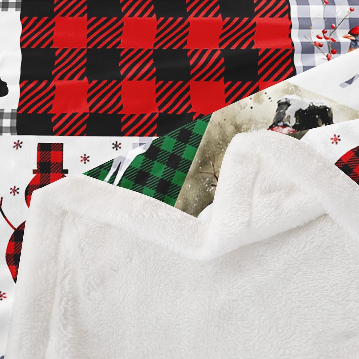 Erosebridal Xmas Snowman Fleece Blanket Christmas Deer Sherpa Blanket 90"x90", Cute Bird Cardinal Rustic Farmhouse Country Grizzly Bear Fuzzy Plush Throw