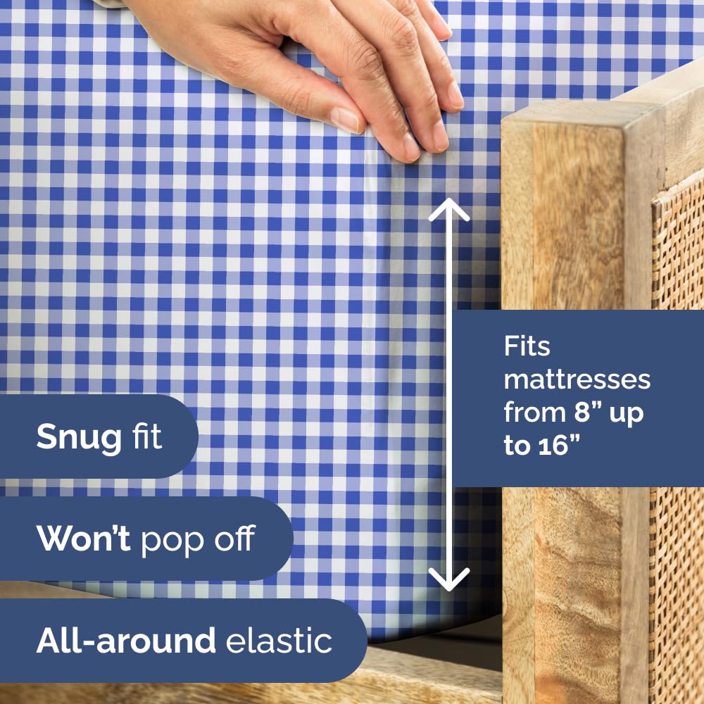 Blue Gingham Sheets - 1 Flat & 1 Fitted Sheet & 2 Pillowcases w/ Deep Pockets - Grid, Plaid, Checkered Pattern Bed Set - Comfy, Wrinkle & Fade Resistant - Ultra-Soft, Breathable & Cooling - Full Size